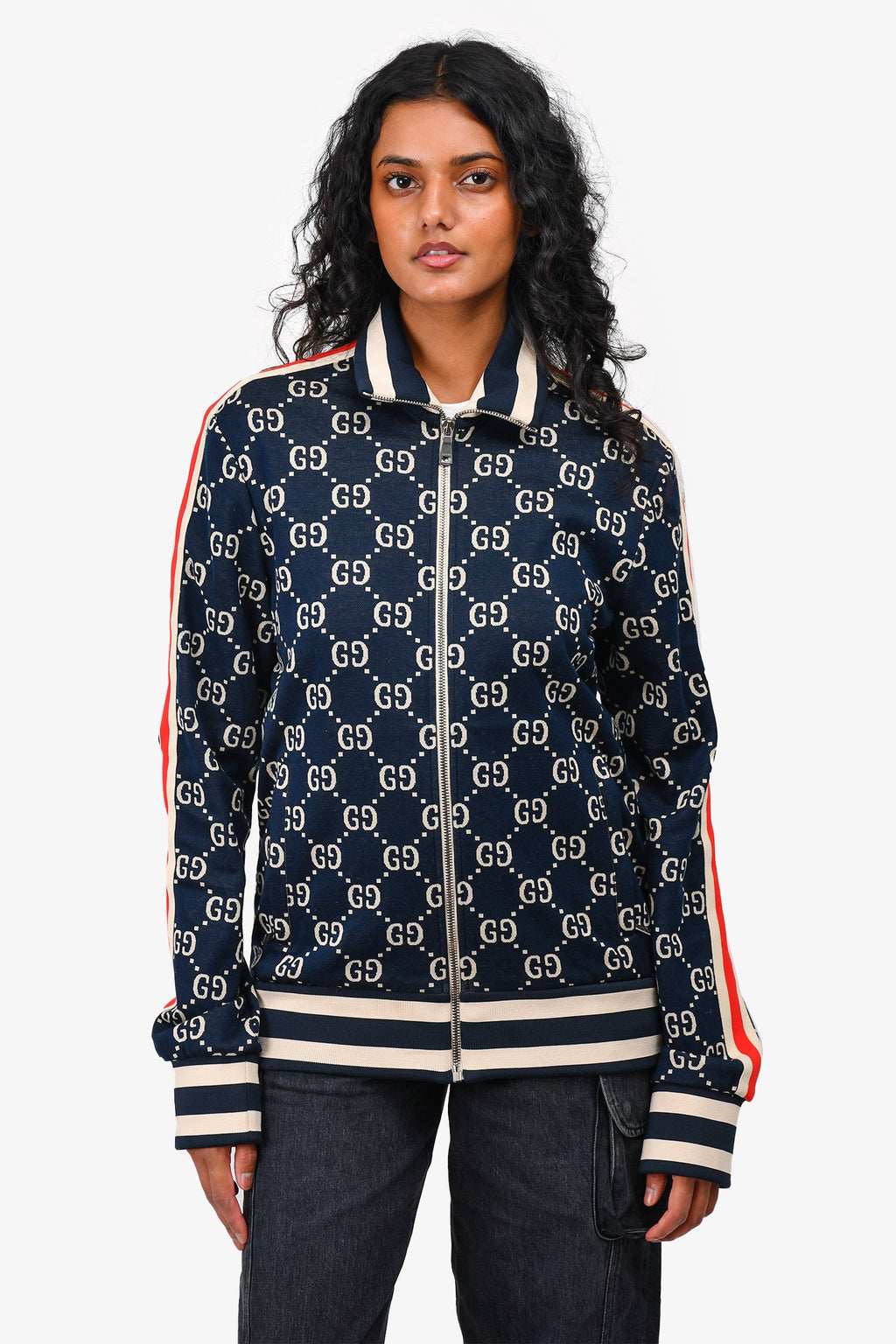 Gucci Navy Monogram Zip Up Jacket Size S