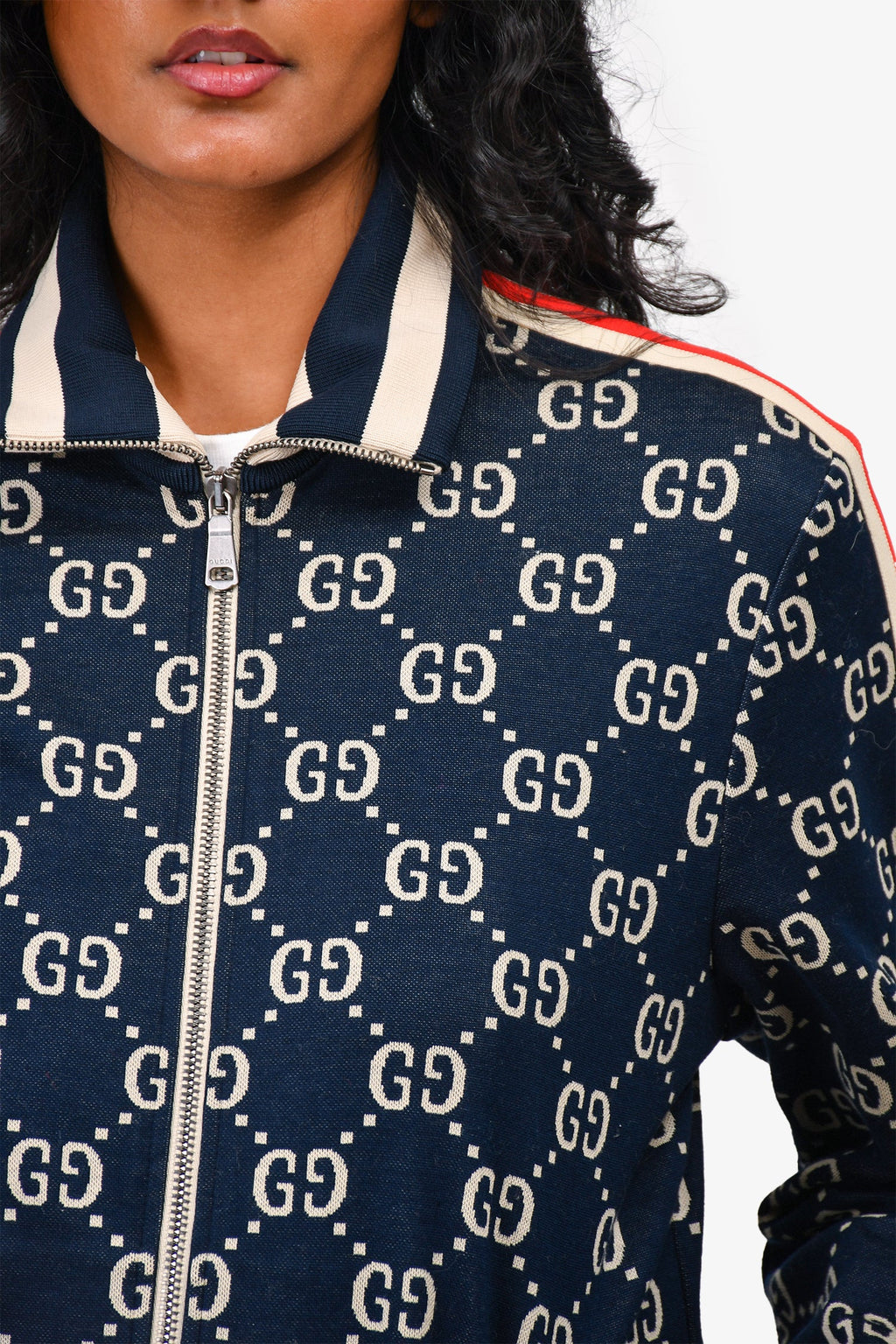 Gucci Navy Monogram Zip Up Jacket Size S