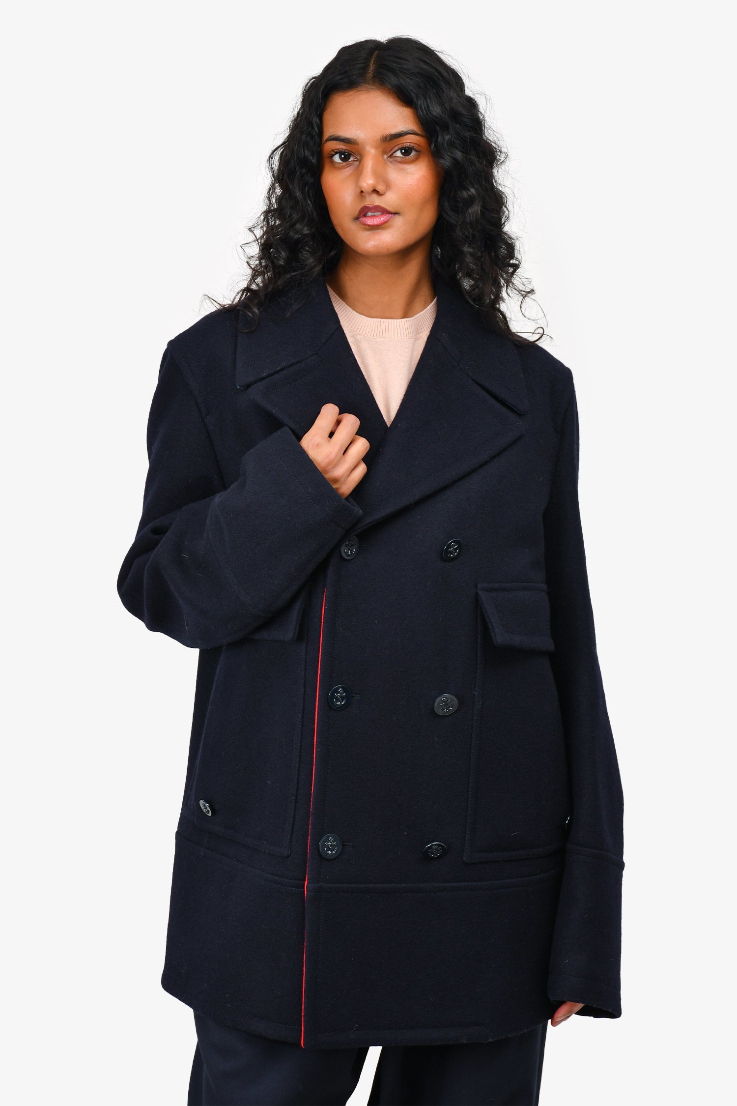 Valentino Navy Wool Doublt Breased Coat Size 50 Mens