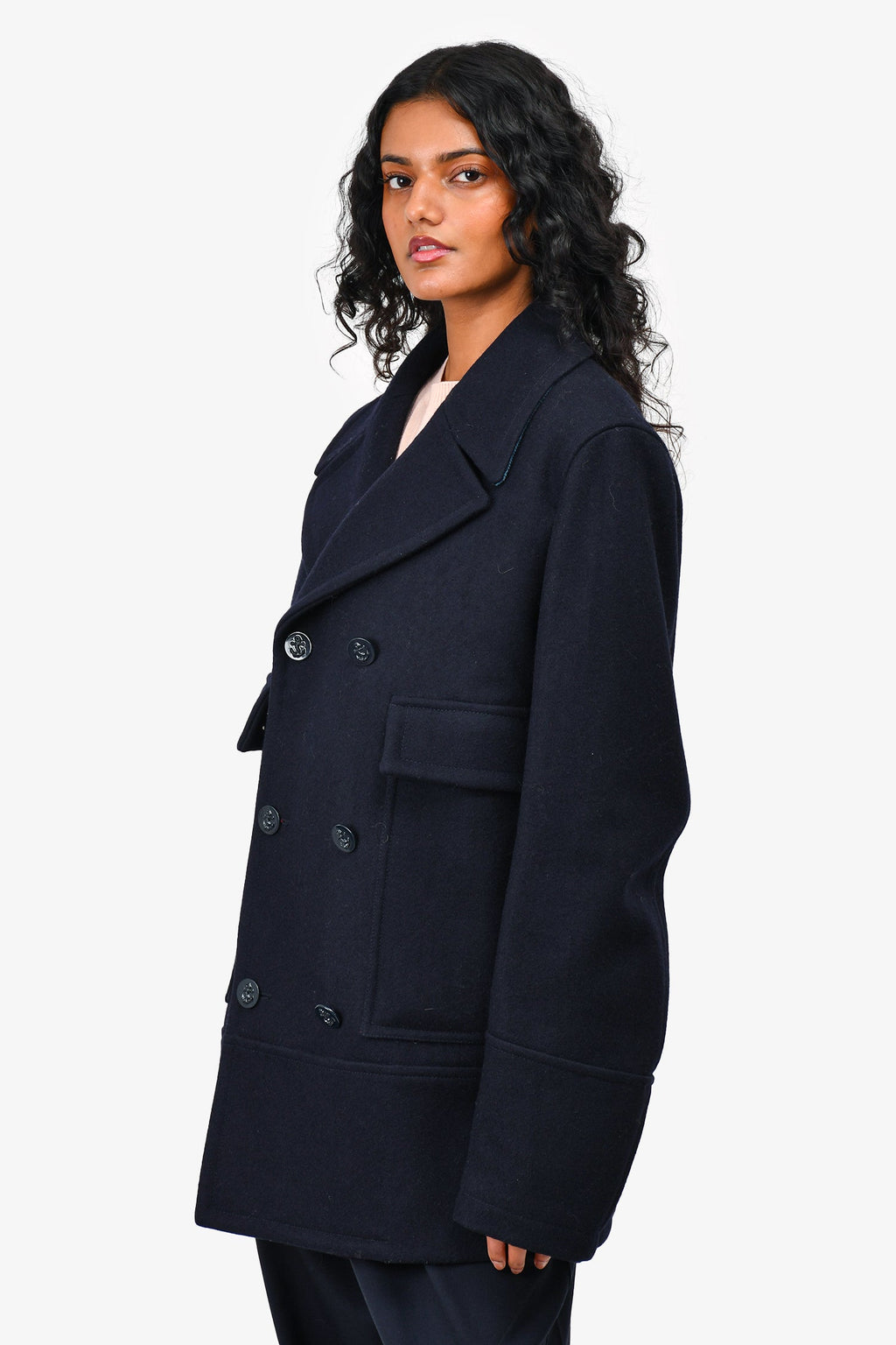 Valentino Navy Wool Doublt Breased Coat Size 50 Mens