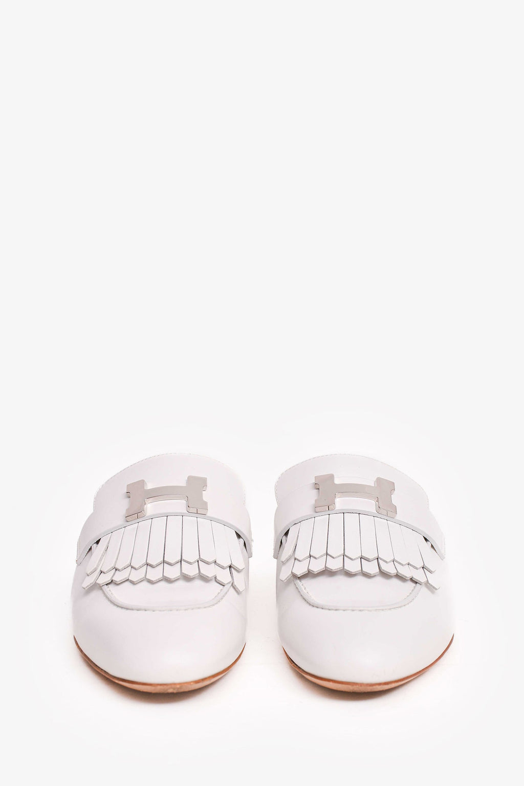 Hermès White Leather Royal Slip On loafers Size 37