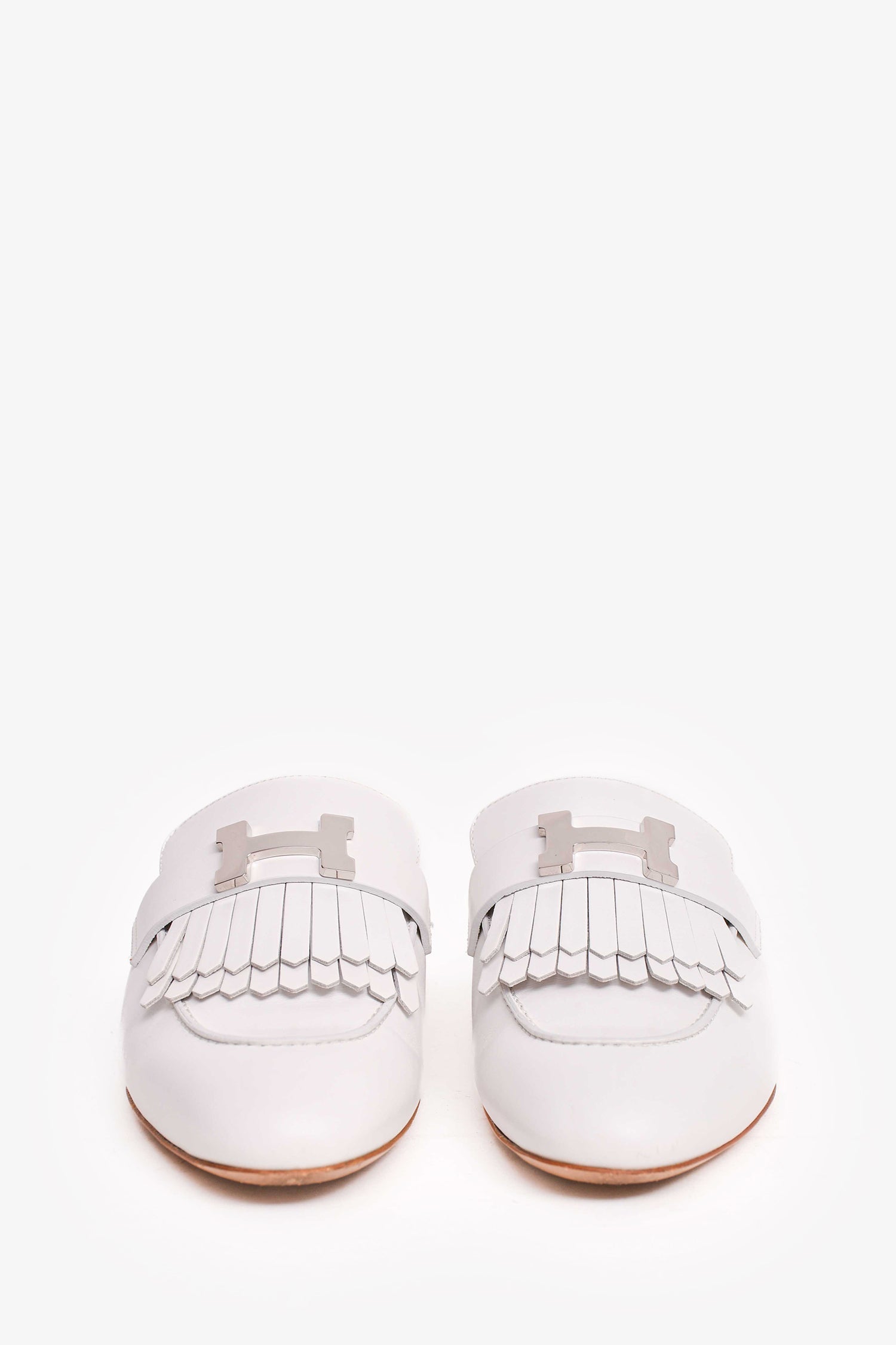 Hermès White Leather Royal Slip On loafers Size 37