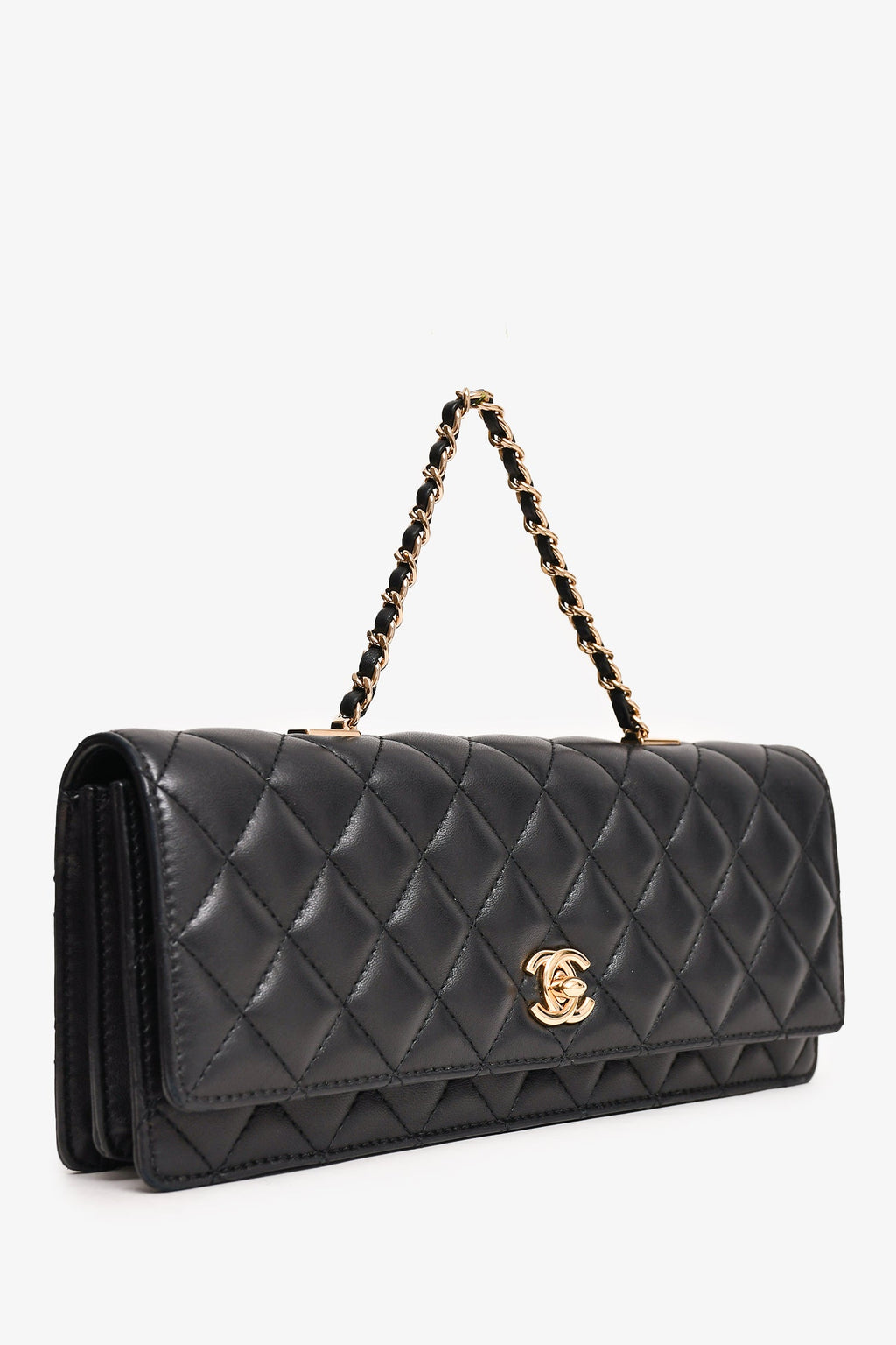 Pre-Loved Chanel™ 2016-17 Black Lambskin Faux Pearl East West Shoulder Bag