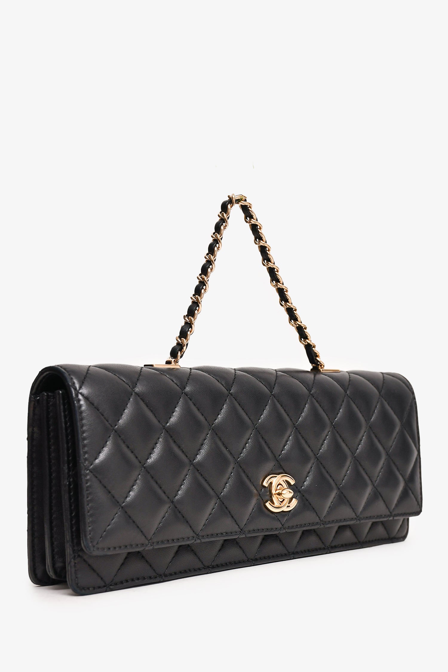 Pre-Loved Chanel™ 2016-17 Black Lambskin Faux Pearl East West Shoulder Bag