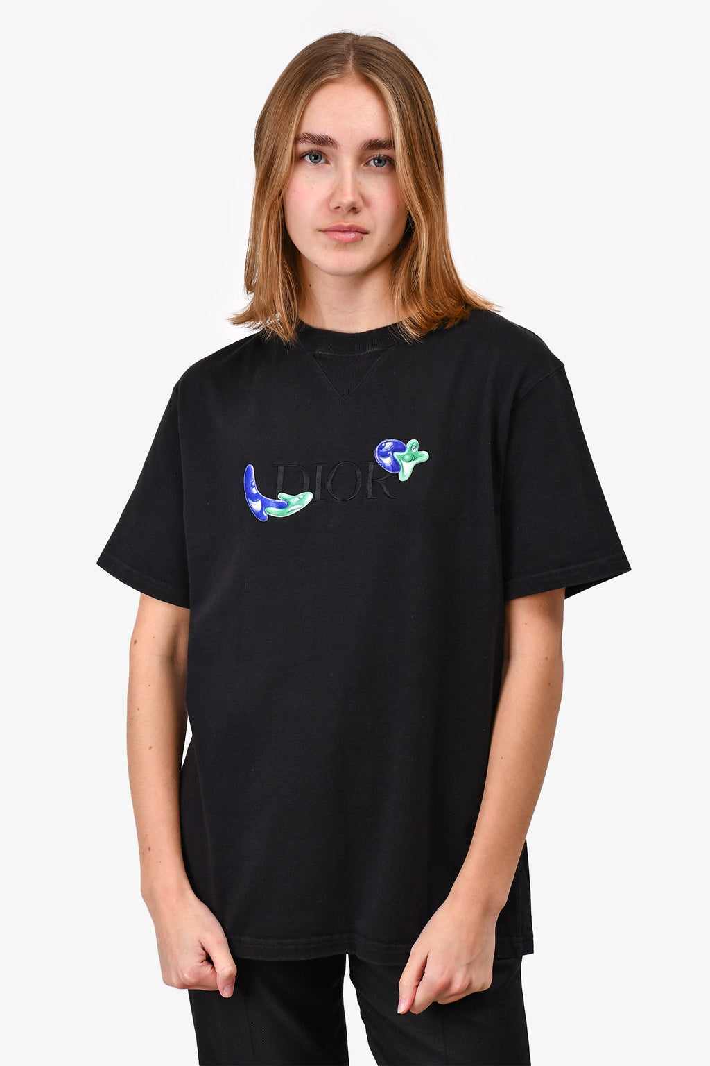 Christian Dior Black Logo Embroidered T-Shirt Size M
