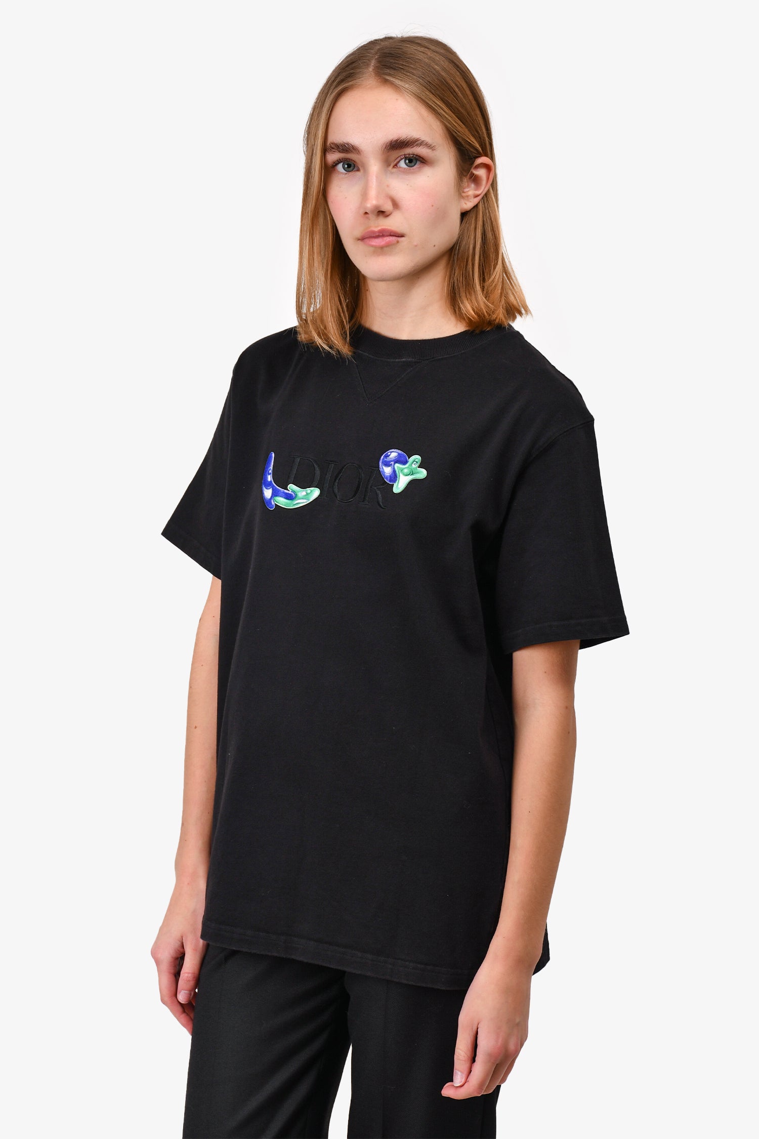 Christian Dior Black Logo Embroidered T-Shirt Size M