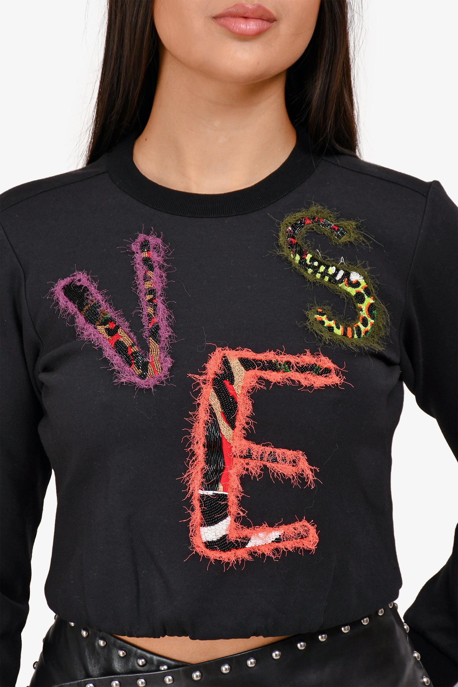 Versace Black Beaded Logo Crewneck Sweater Size 38