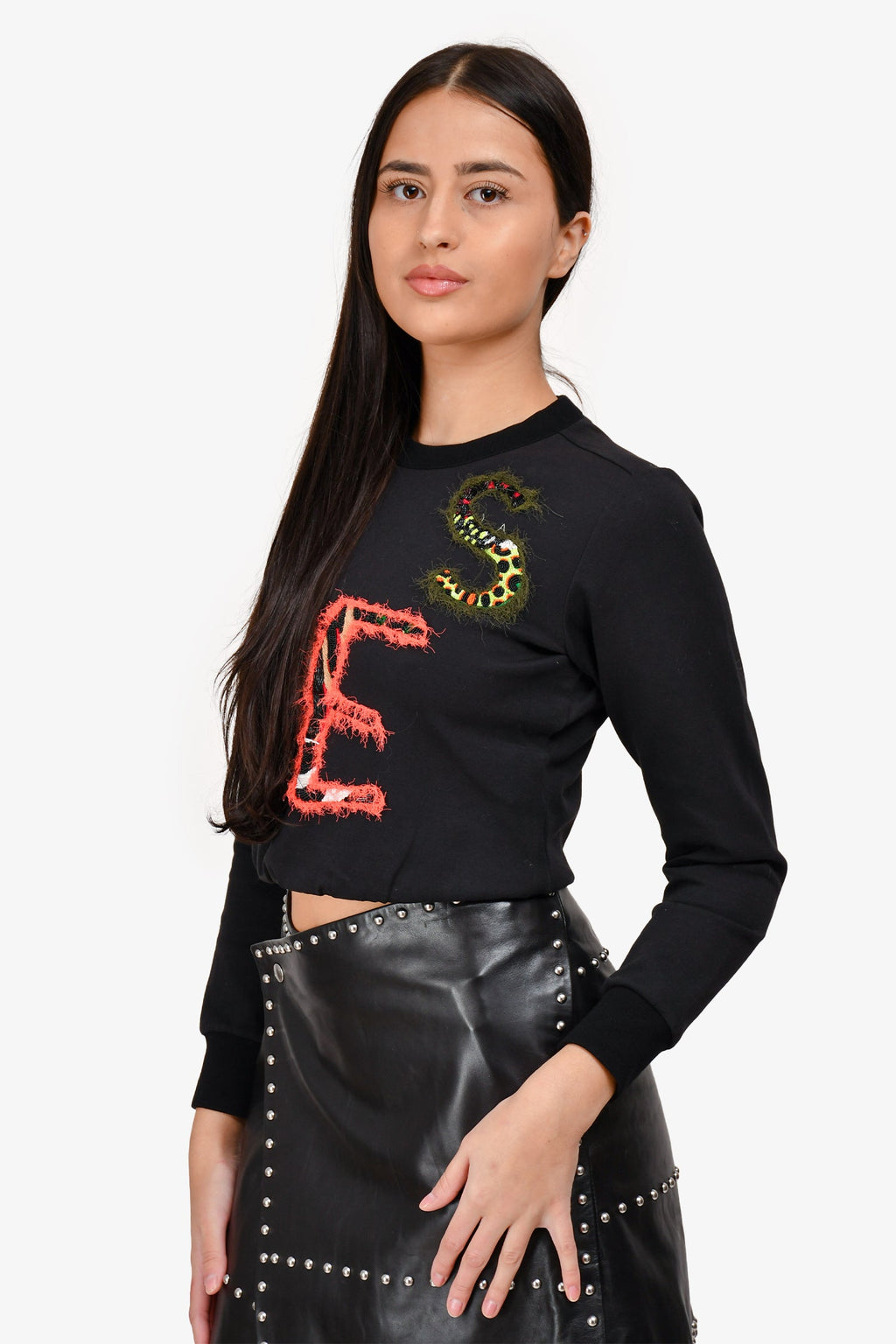 Versace Black Beaded Logo Crewneck Sweater Size 38