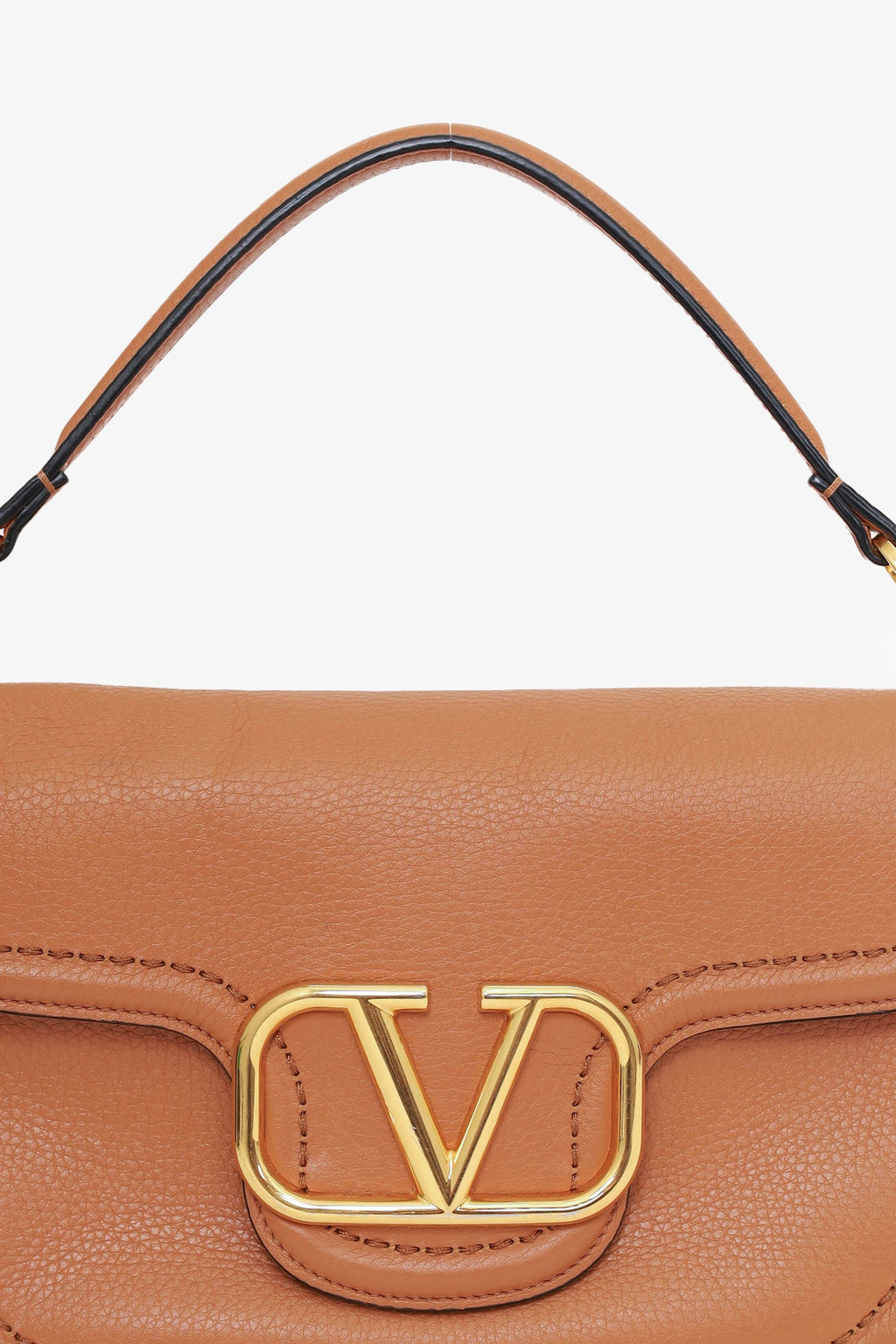 Valentino Brown Leather Alltime V-Logo Shoulder Bag