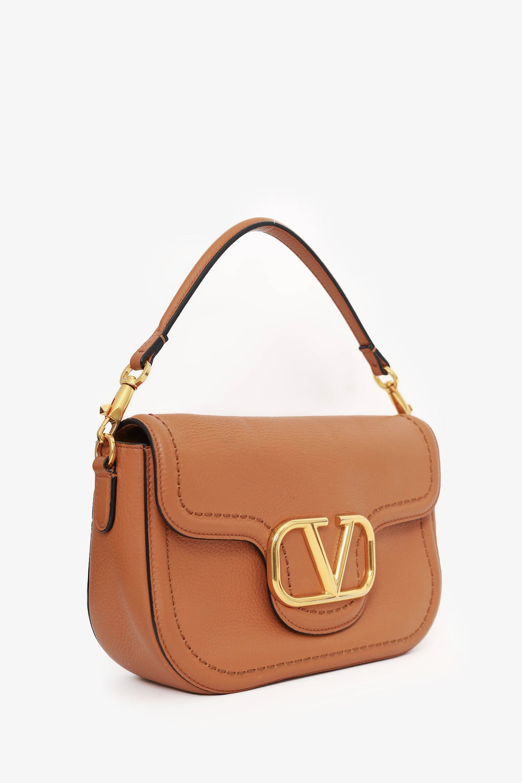 Valentino Brown Leather Alltime V-Logo Shoulder Bag