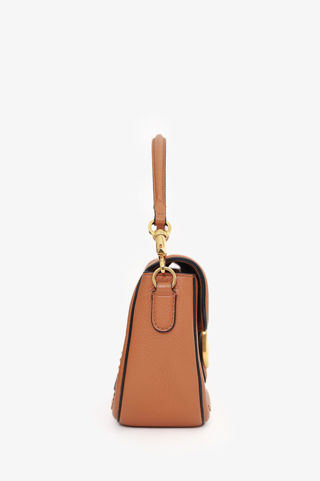 Valentino Brown Leather Alltime V-Logo Shoulder Bag