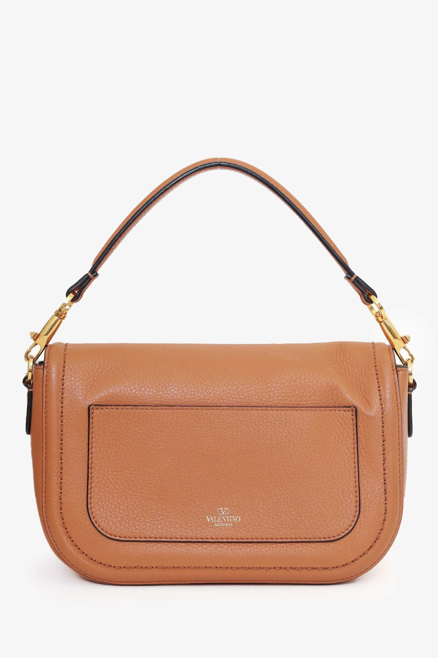 Valentino Brown Leather Alltime V-Logo Shoulder Bag