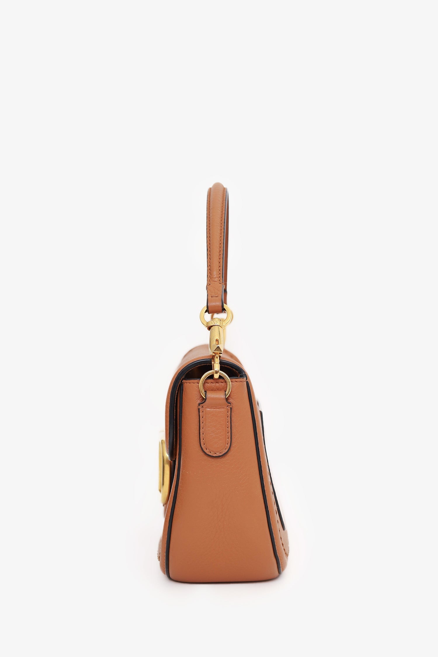 Valentino Brown Leather Alltime V-Logo Shoulder Bag