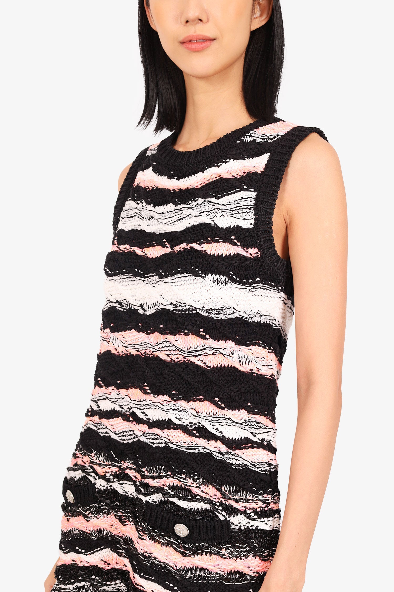 Pre-Loved Chanel™ Black/White/Pink Knitted Sleeveless Dress Size 40