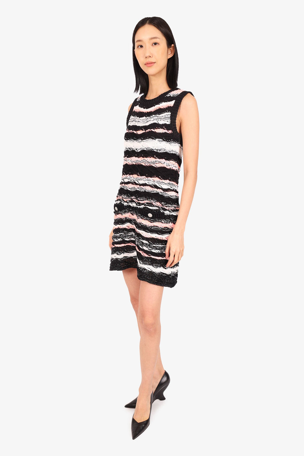 Pre-Loved Chanel™ Black/White/Pink Knitted Sleeveless Dress Size 40