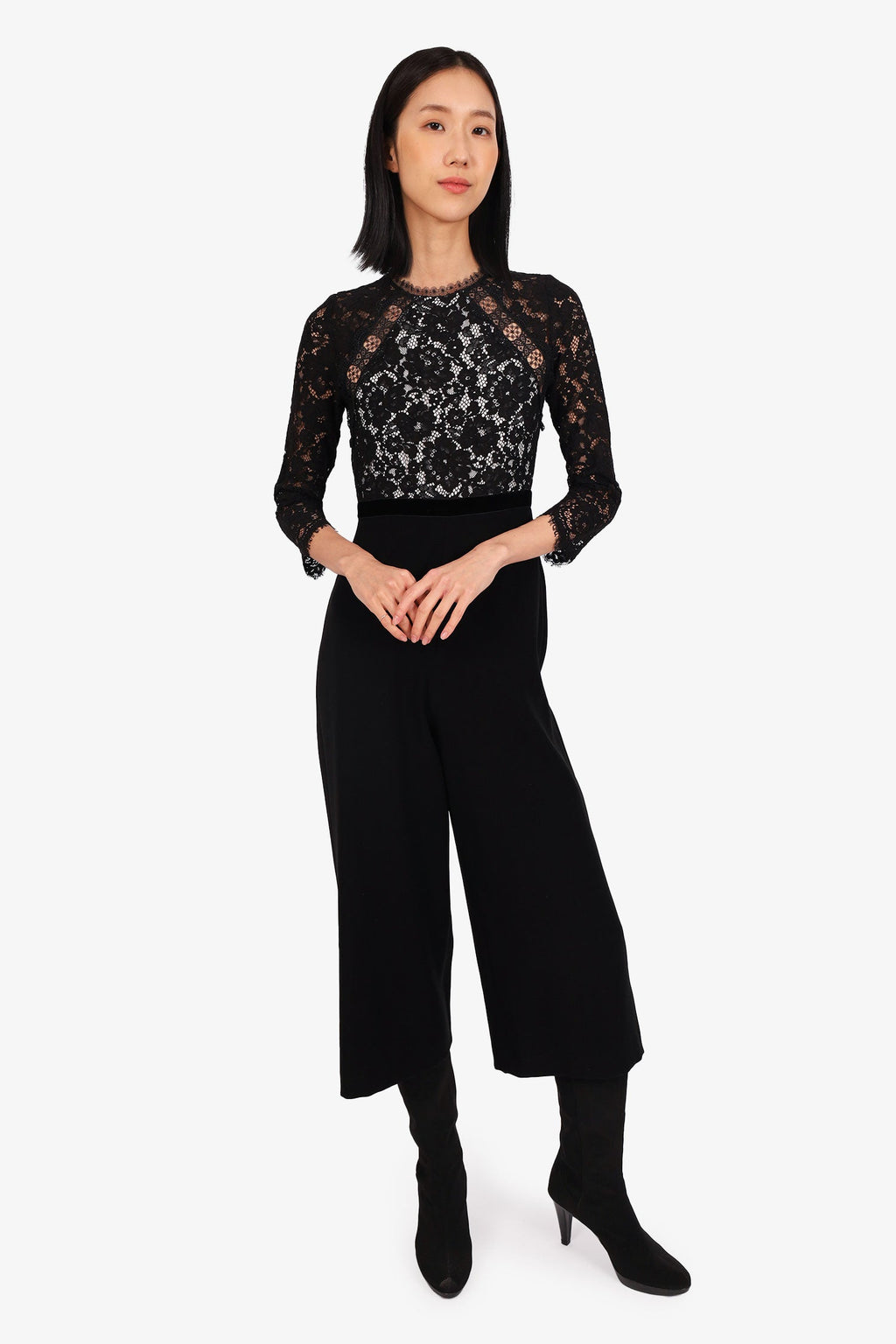 Alexis Black/White Lace/Velvet Long Sleeve Jumpsuit Size XS