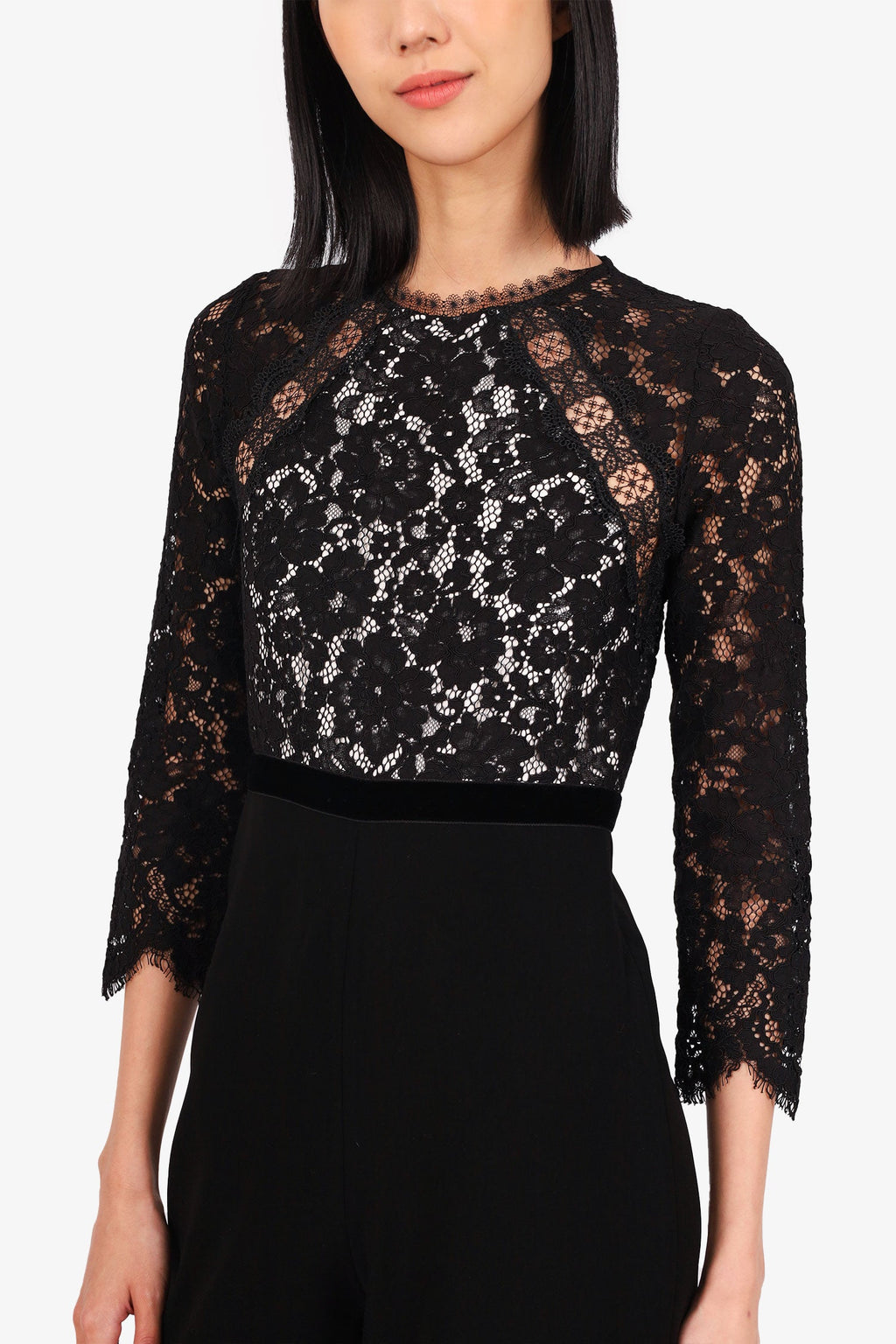 Alexis Black/White Lace/Velvet Long Sleeve Jumpsuit Size XS