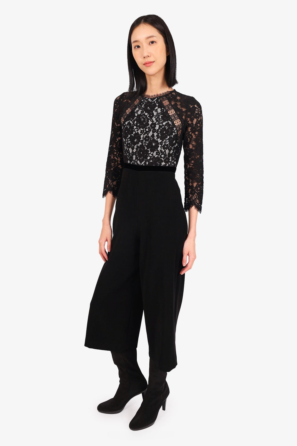 Alexis Black/White Lace/Velvet Long Sleeve Jumpsuit Size XS