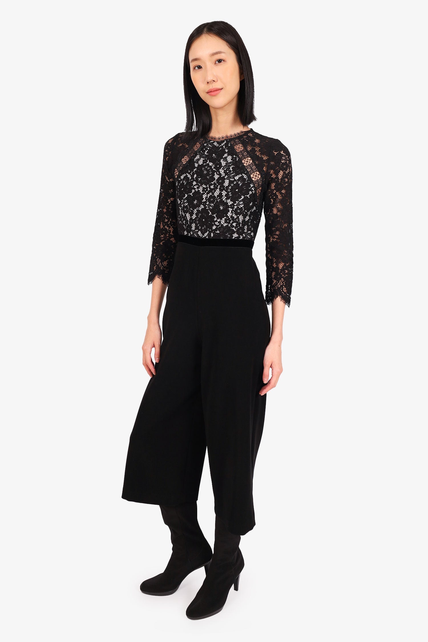 Alexis Black/White Lace/Velvet Long Sleeve Jumpsuit Size XS