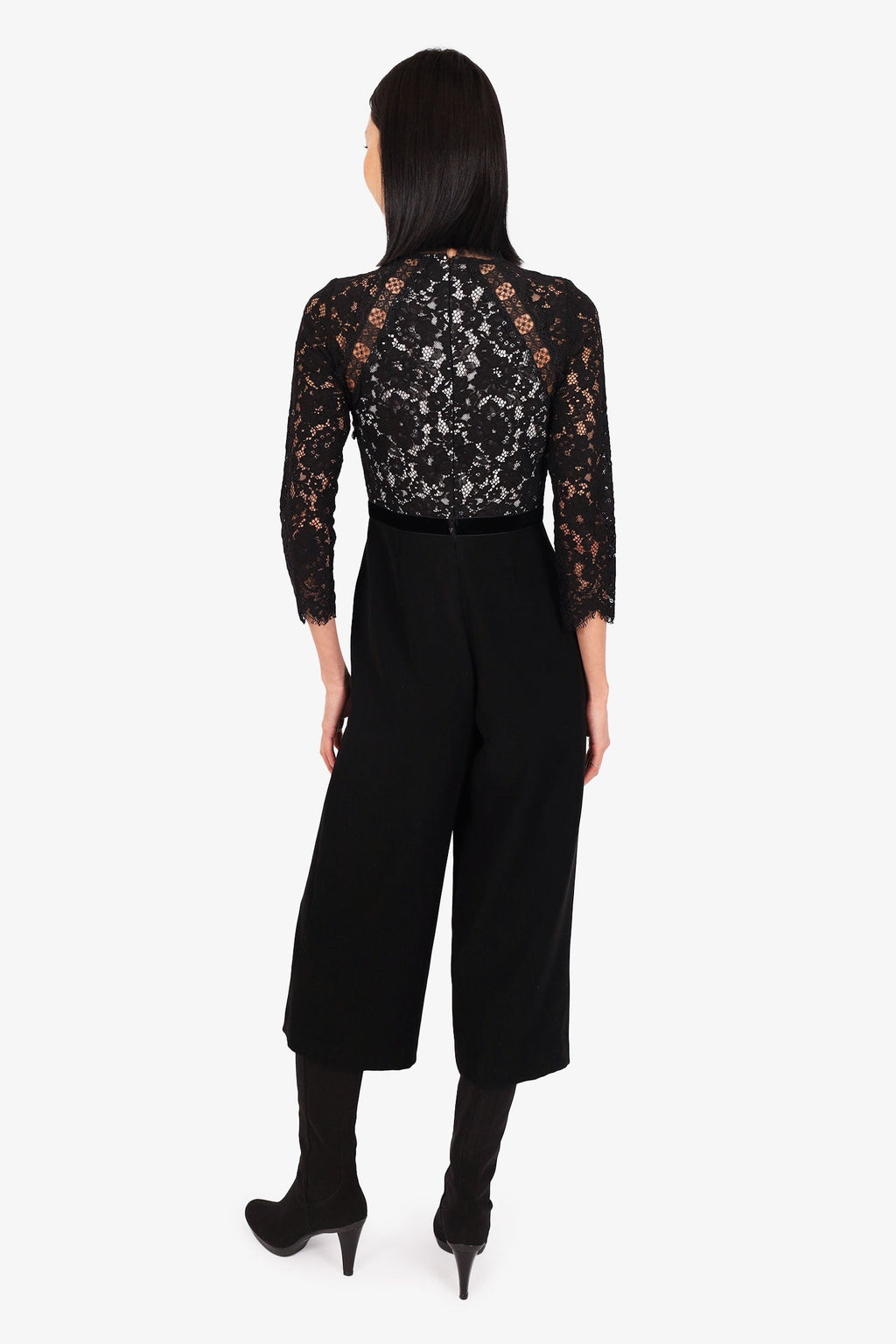 Alexis Black/White Lace/Velvet Long Sleeve Jumpsuit Size XS