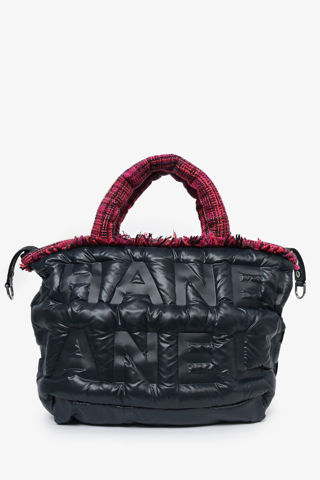 Pre-Loved Chanel™ 2018/19 Blue/Pink Nylon/Tweed Logo 'Doudoune' Tote Bag
