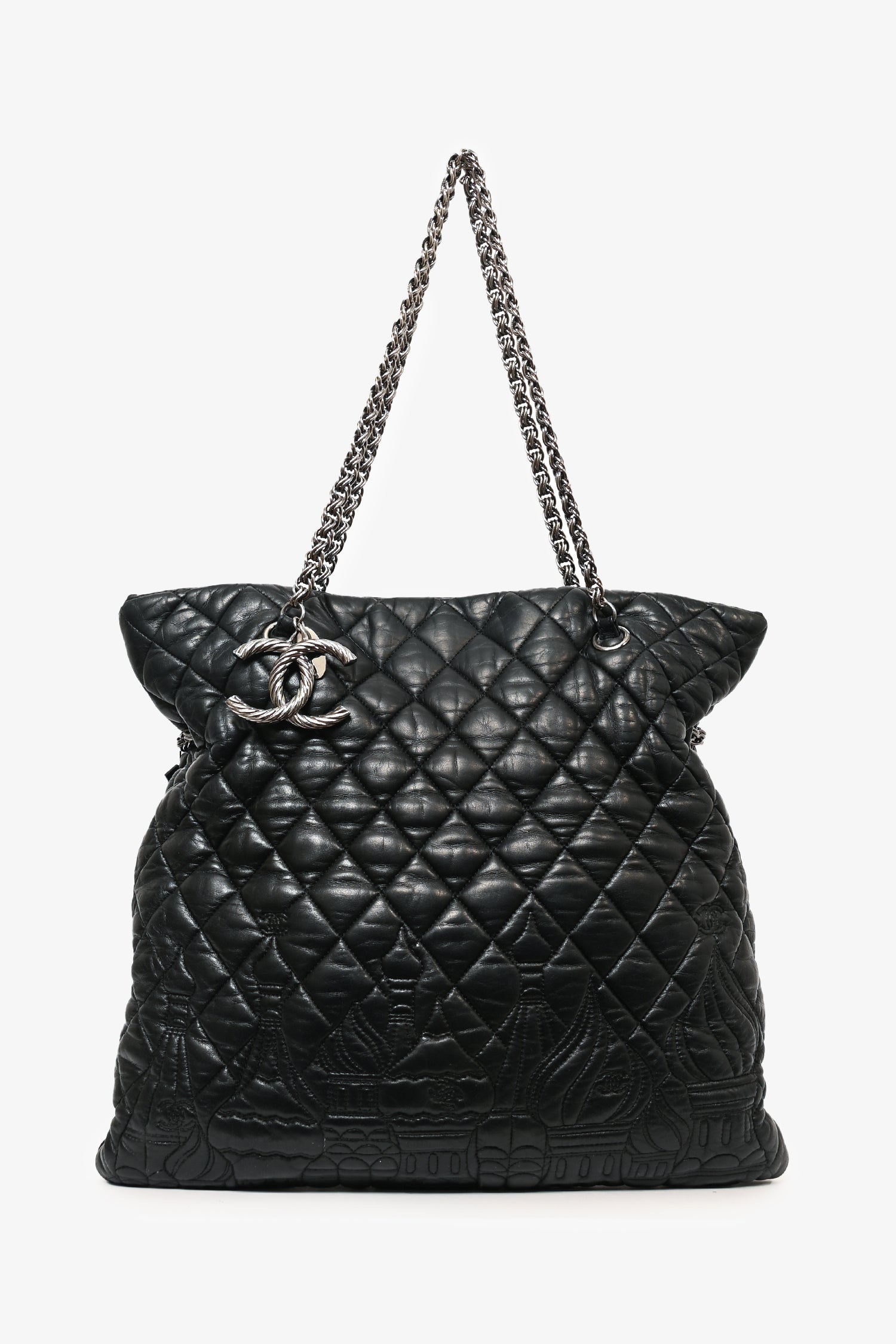 Pre-Loved Chanel™ 2008/09 Black Leather Paris Moscow Tote