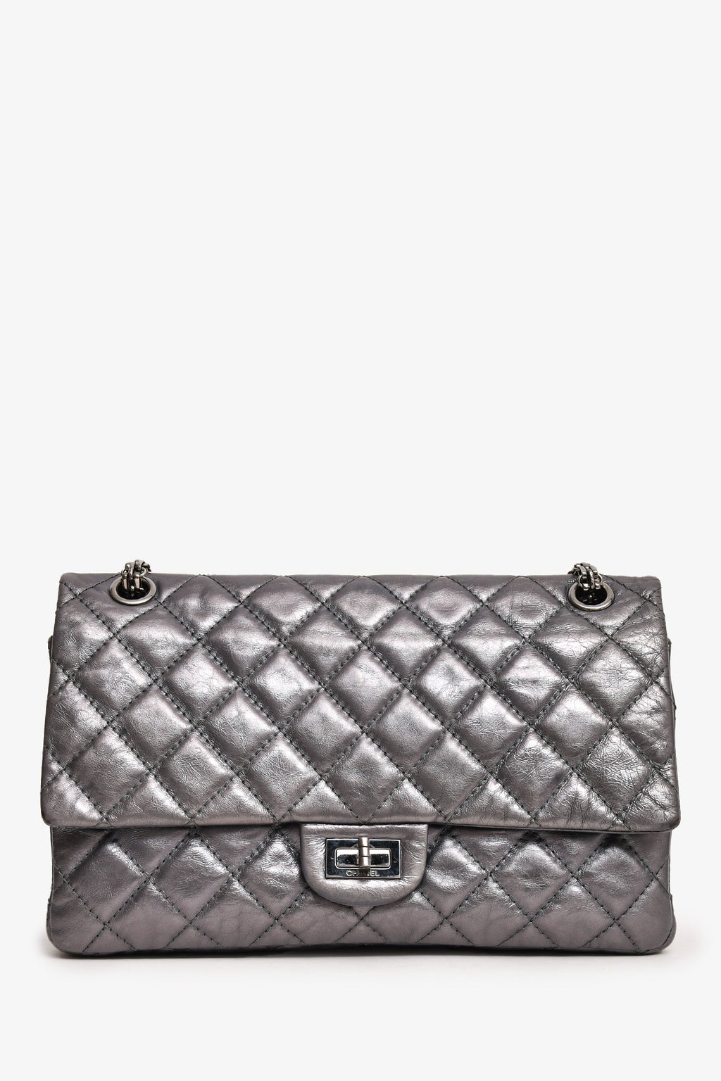 Pre-Loved Chanel™ 2008-9 Silver Metallic Leather 2.55 Medium 226 Flap Bag SHW