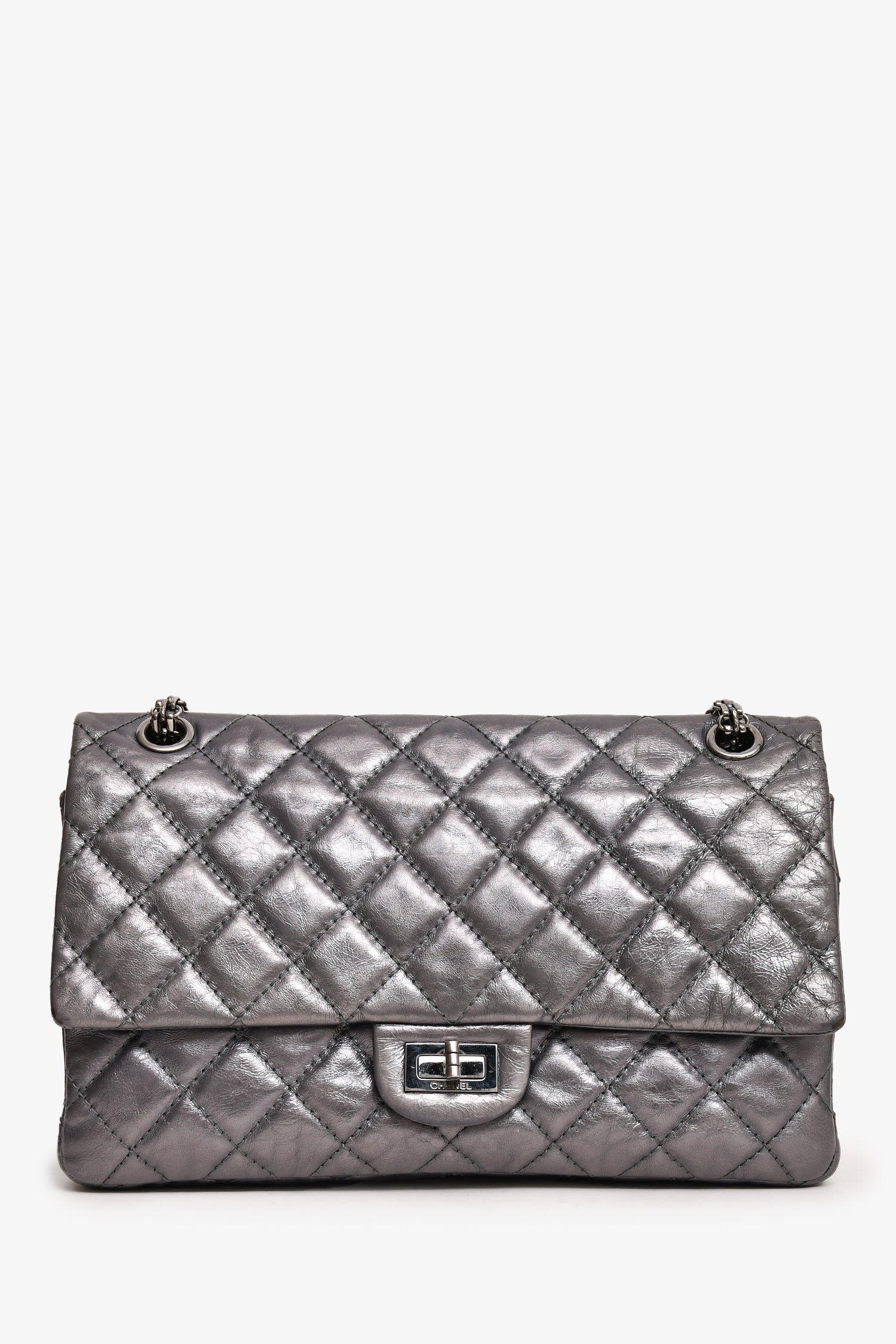 Pre-Loved Chanel™ 2008-9 Silver Metallic Leather 2.55 Medium 226 Flap Bag SHW