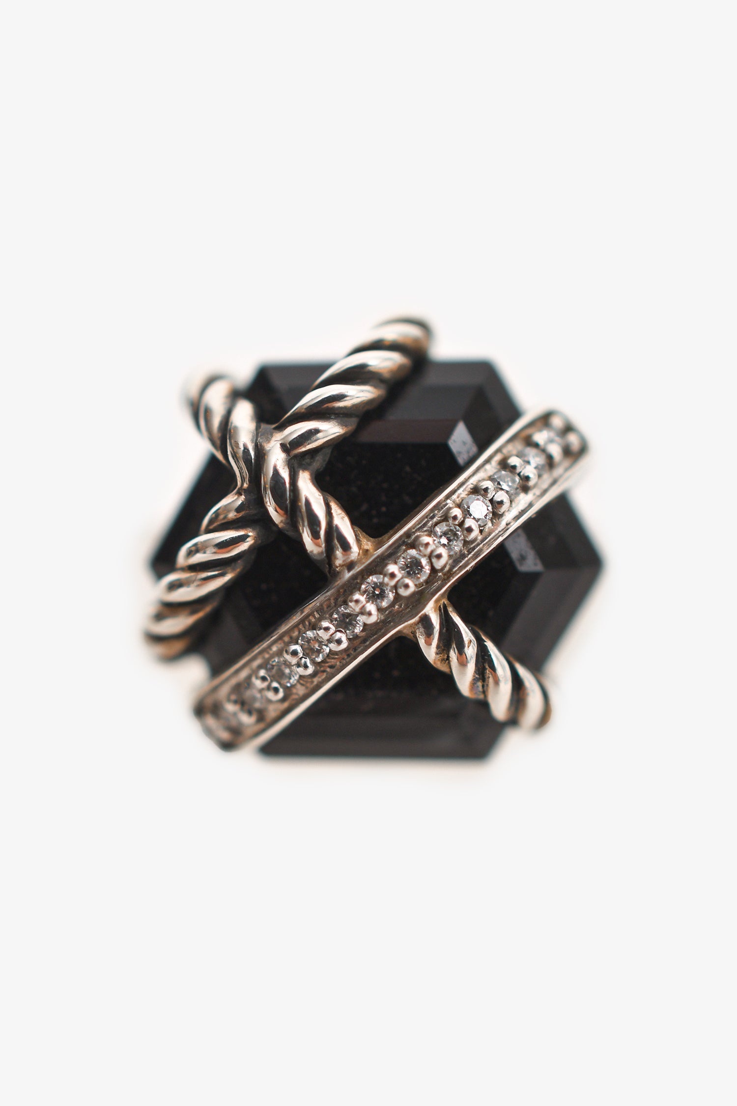 David Yurman Sterling Silver Black Onyx Pave Set Diamond Earrings