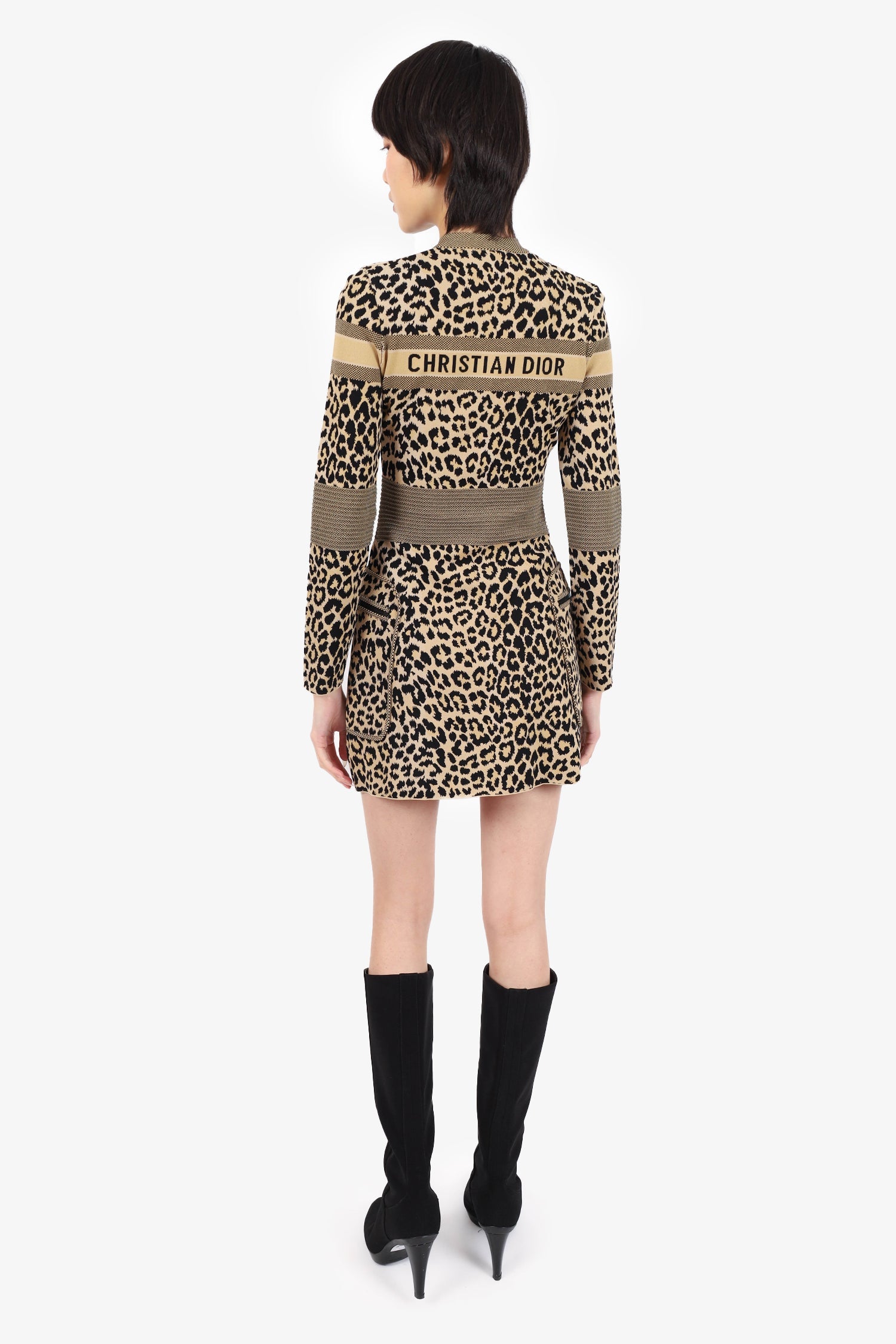 Christian Dior Leopard Print Zip-Up Long Sleeve Dress Size 2