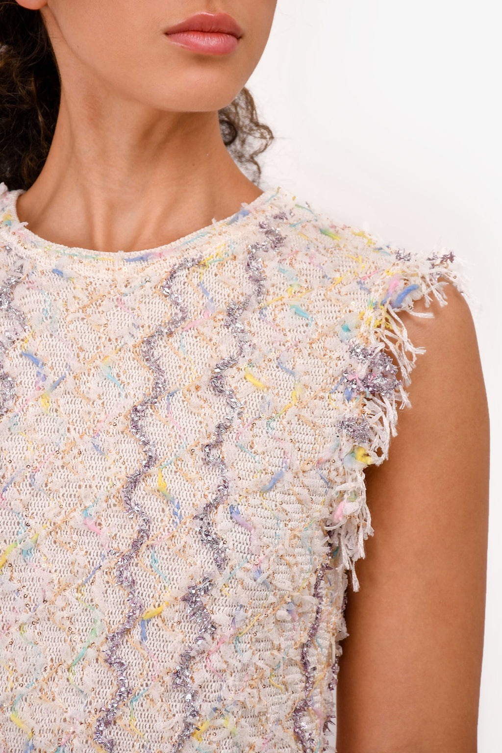 Pre-Loved Chanel™ 2020 Spring White Tweed Sleeveless Mini Dress Size 36