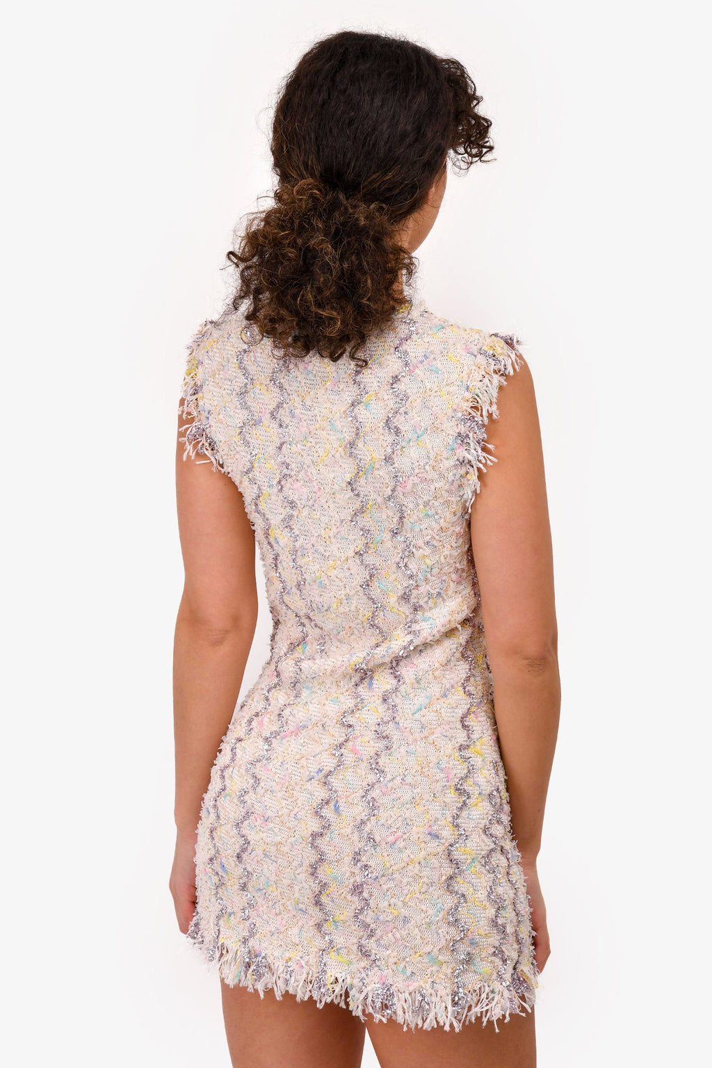 Pre-Loved Chanel™ 2020 Spring White Tweed Sleeveless Mini Dress Size 36