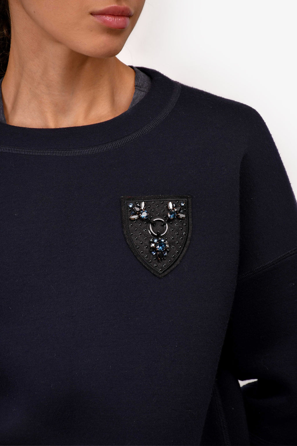 Christian Dior Navy Virgin Wool Emblem Crew Neck Quarter Sleeve Sweatshirt Size 2