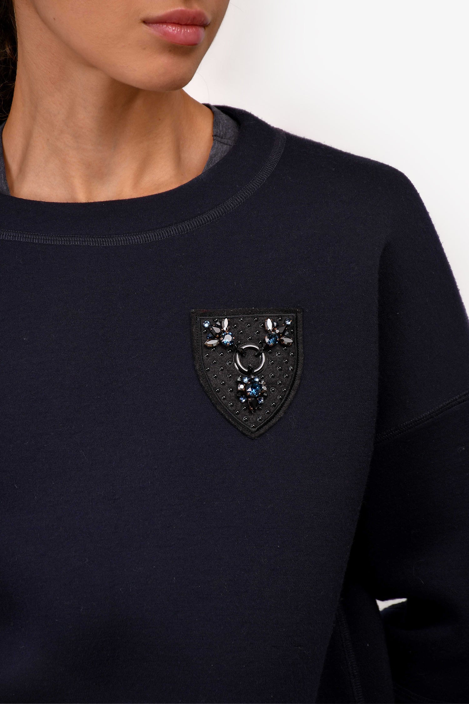 Christian Dior Navy Virgin Wool Emblem Crew Neck Quarter Sleeve Sweatshirt Size 2