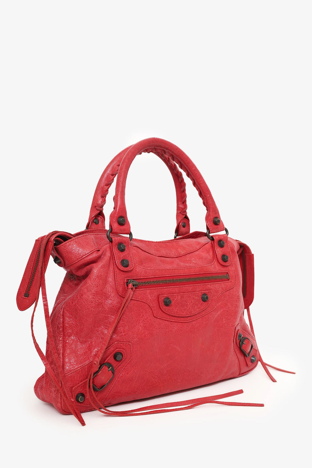 Balenciaga Red Lambskin Leather Giant 12 Motorcycle Town Bag with Strap