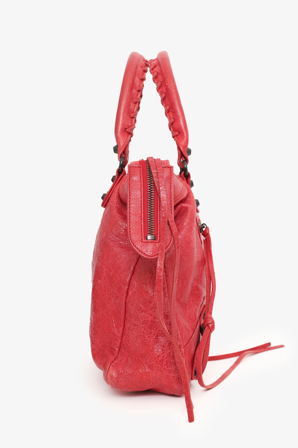Balenciaga Red Lambskin Leather Giant 12 Motorcycle Town Bag with Strap