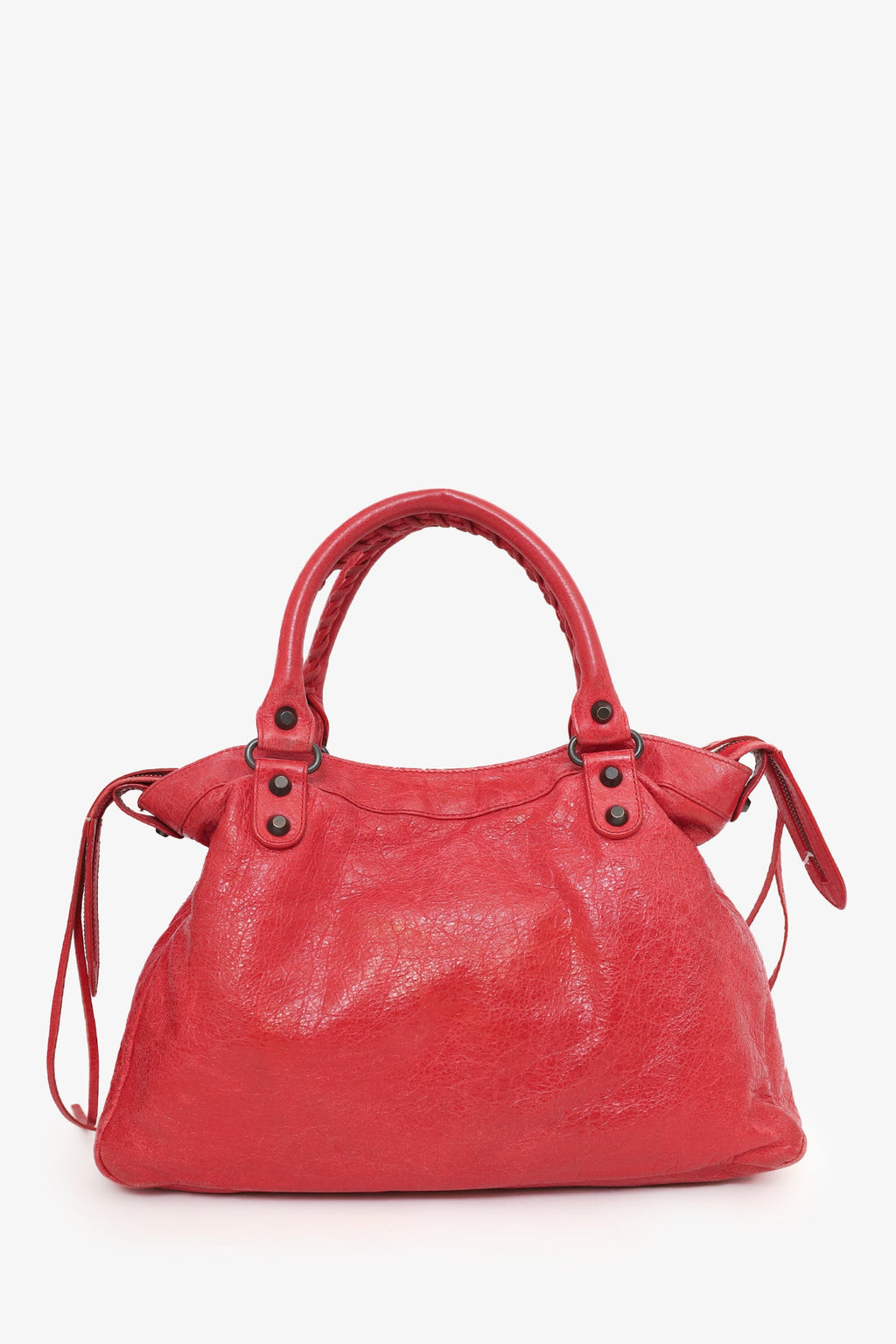 Balenciaga Red Lambskin Leather Giant 12 Motorcycle Town Bag with Strap