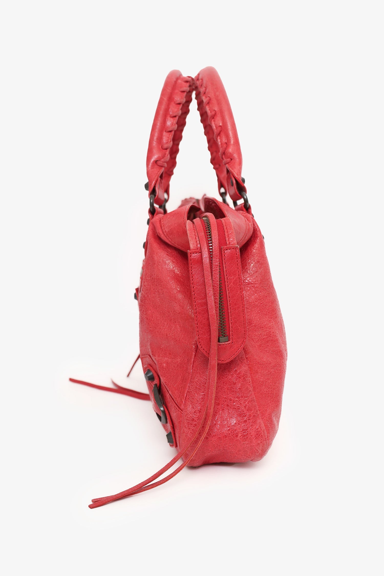 Balenciaga Red Lambskin Leather Giant 12 Motorcycle Town Bag with Strap