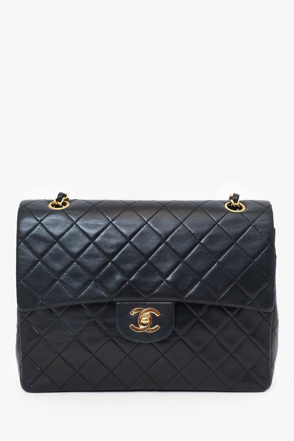 Pre-Loved Chanel™ 1989-91 Black Lambskin Classic Medium M/L Square Double Flap