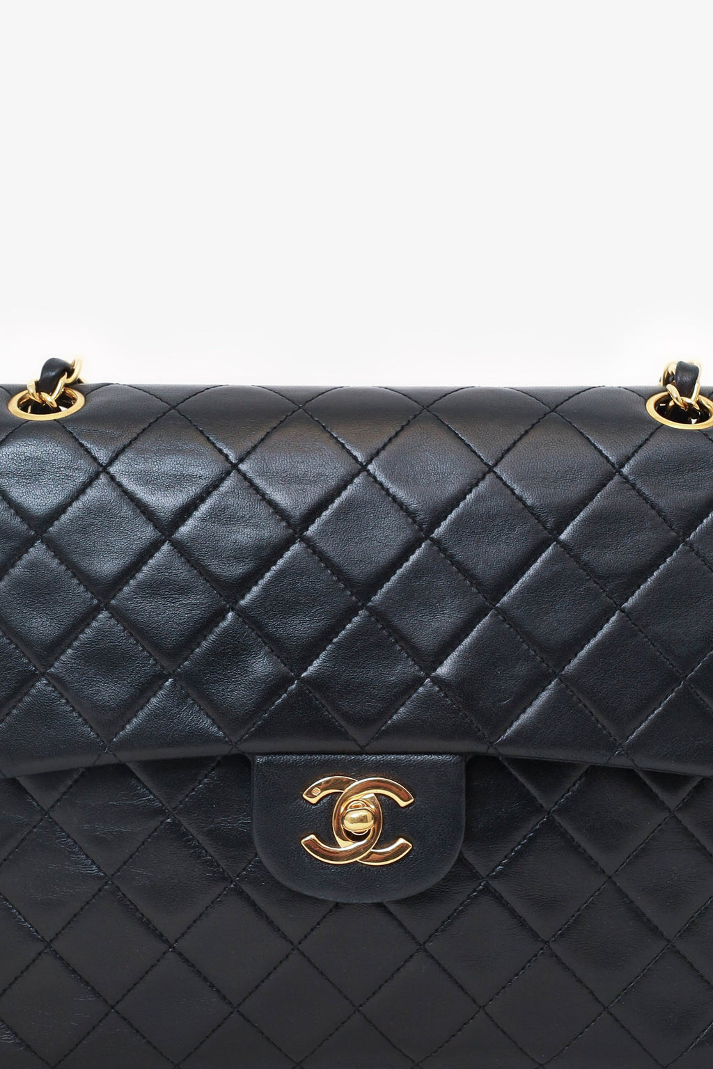 Pre-Loved Chanel™ 1989-91 Black Lambskin Classic Medium M/L Square Double Flap