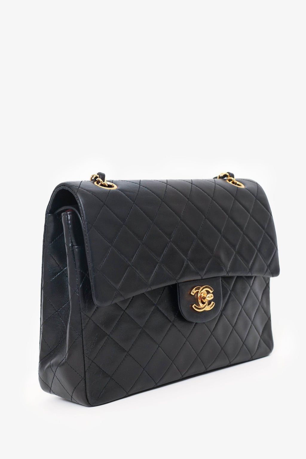 Pre-Loved Chanel™ 1989-91 Black Lambskin Classic Medium M/L Square Double Flap