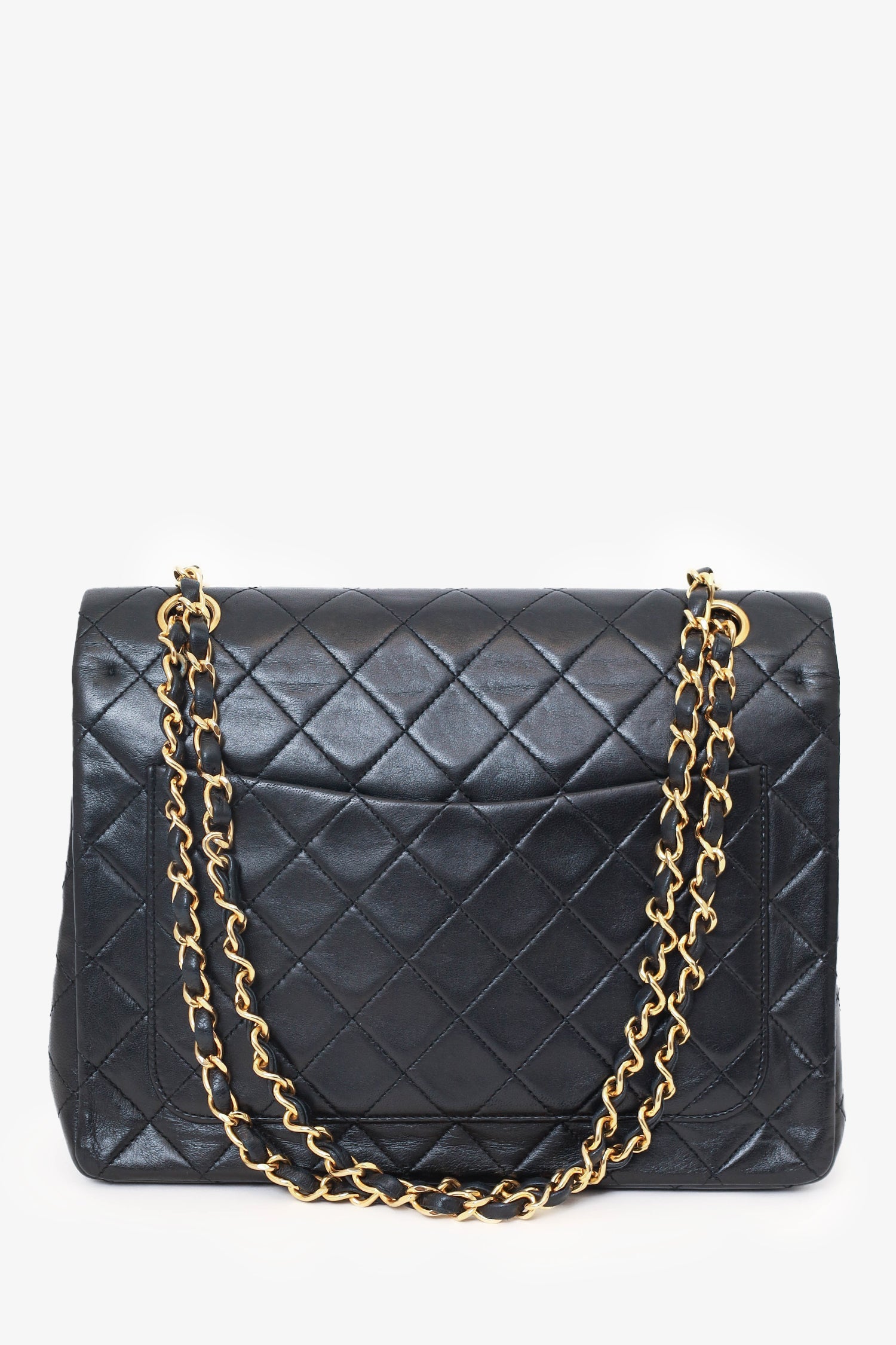 Pre-Loved Chanel™ 1989-91 Black Lambskin Classic Medium M/L Square Double Flap