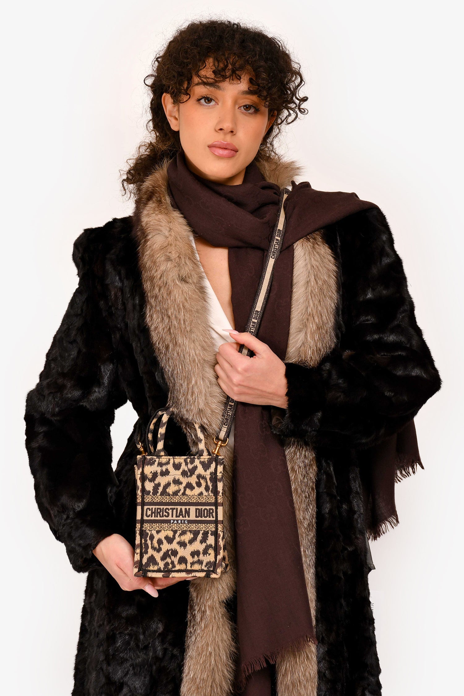 Christian Dior Beige Leopard Canvas Mini Book Tote Phone Bag