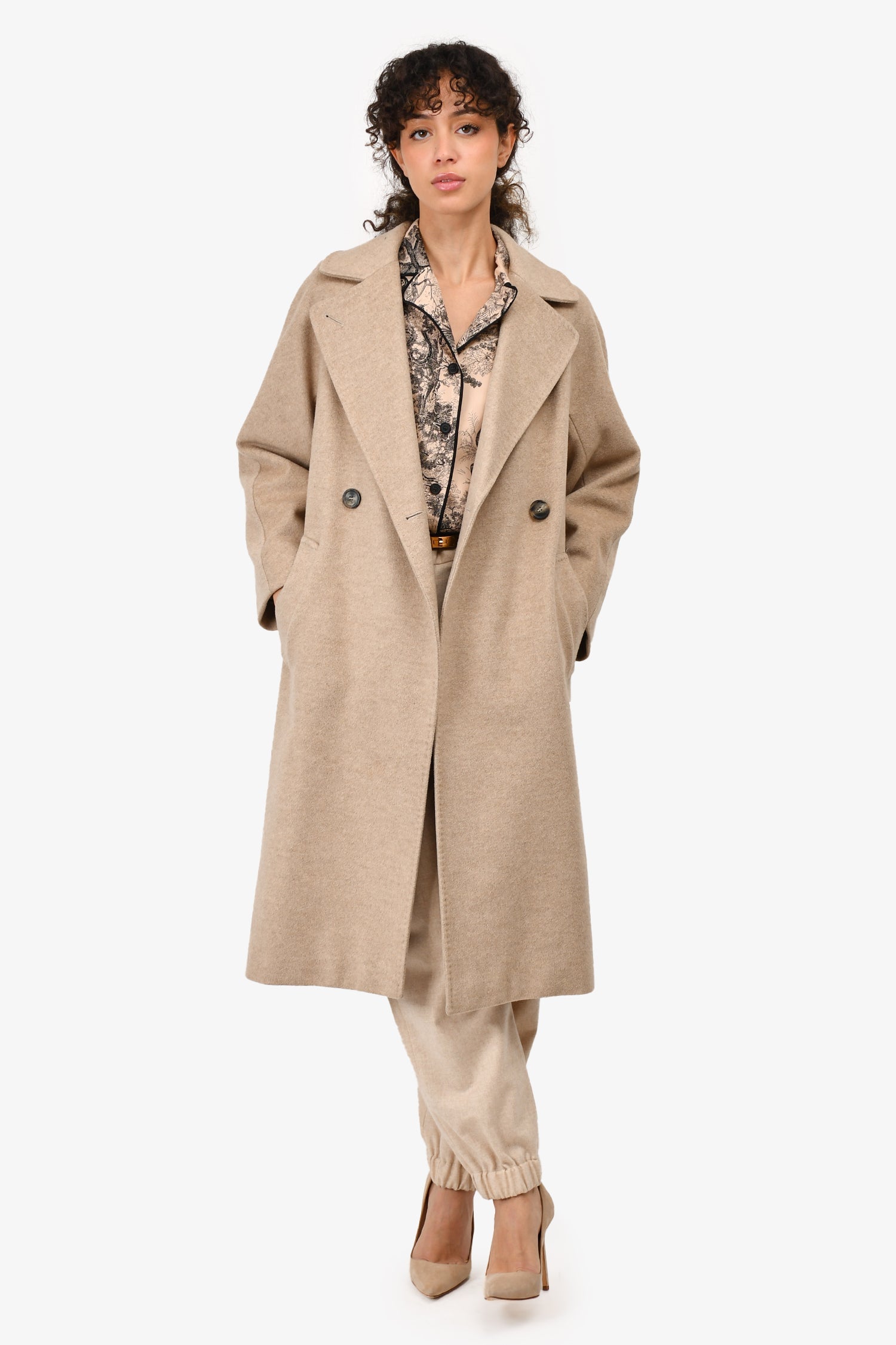 Weekend Max Mara Beige Wool Belted Coat Size 0