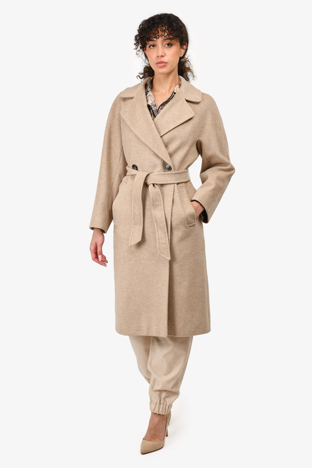 Weekend Max Mara Beige Wool Belted Coat Size 0