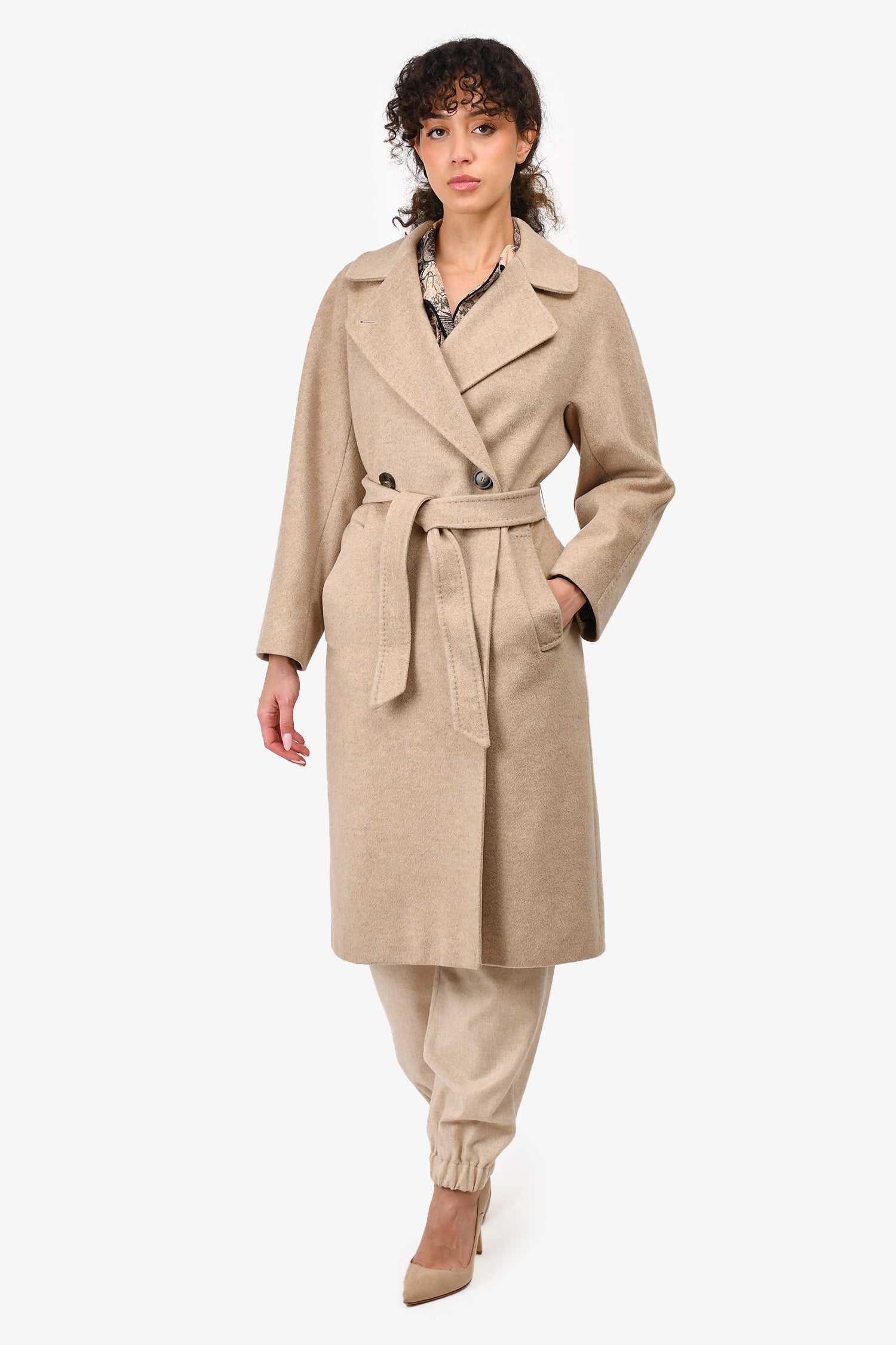 Weekend Max Mara Beige Wool Belted Coat Size 0