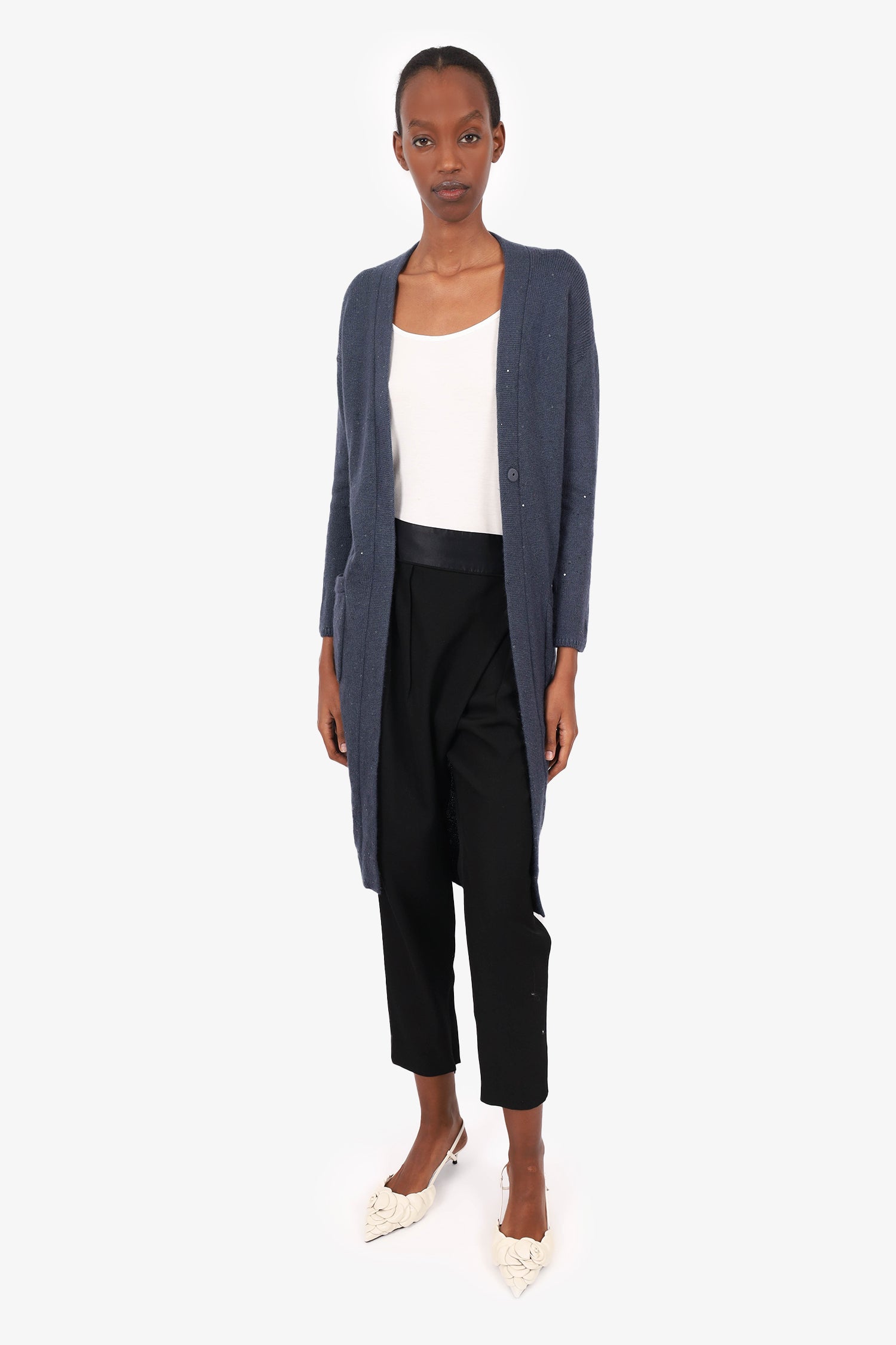 Brunello Cucinelli Blue Cashmere/Silk Sequin Embellished  Long igan Size S