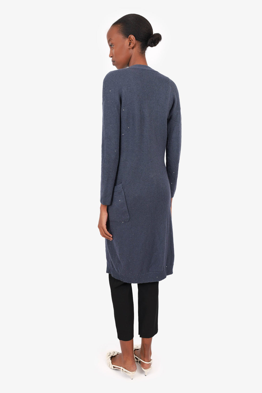Brunello Cucinelli Blue Cashmere/Silk Sequin Embellished  Long igan Size S