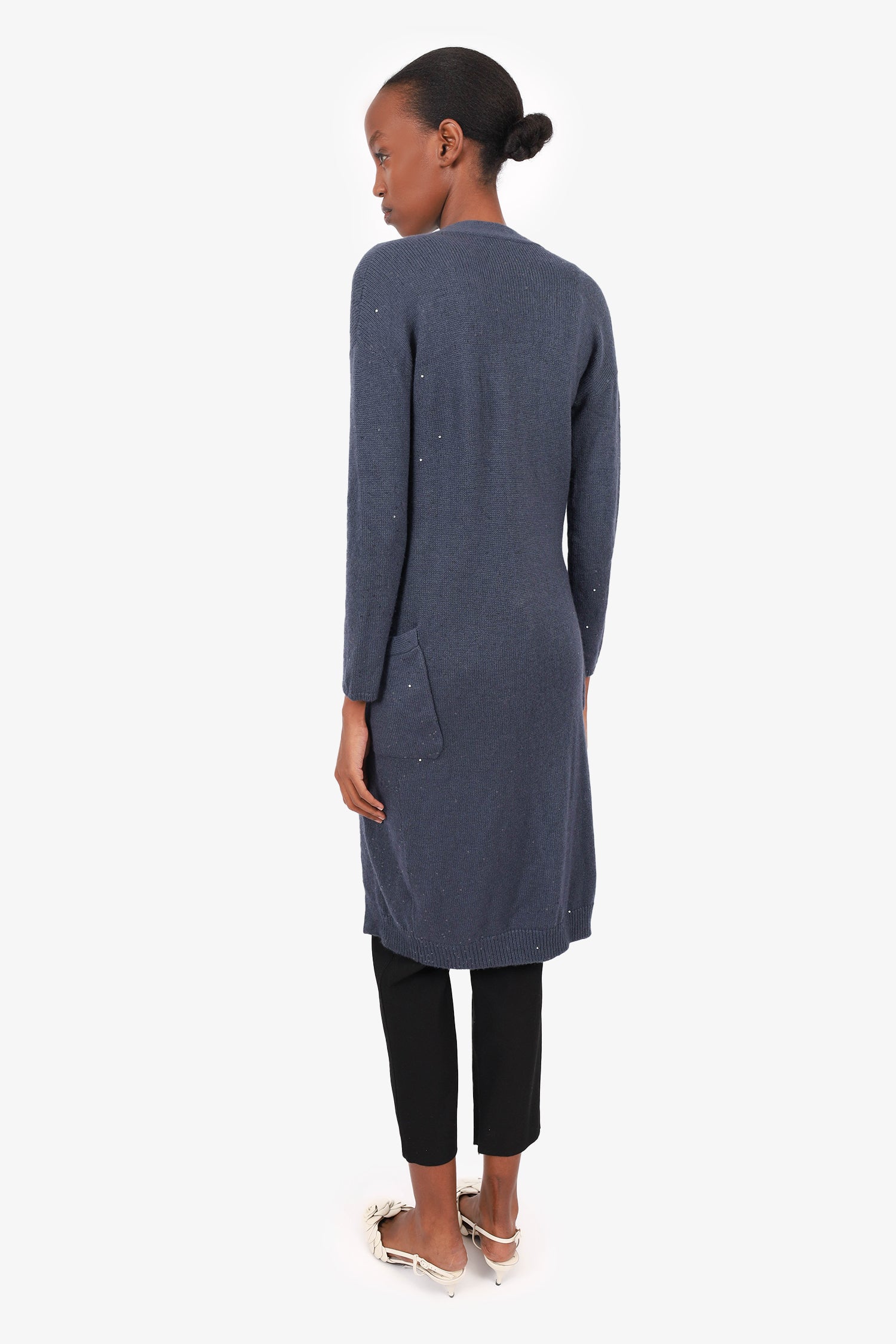 Brunello Cucinelli Blue Cashmere/Silk Sequin Embellished  Long igan Size S