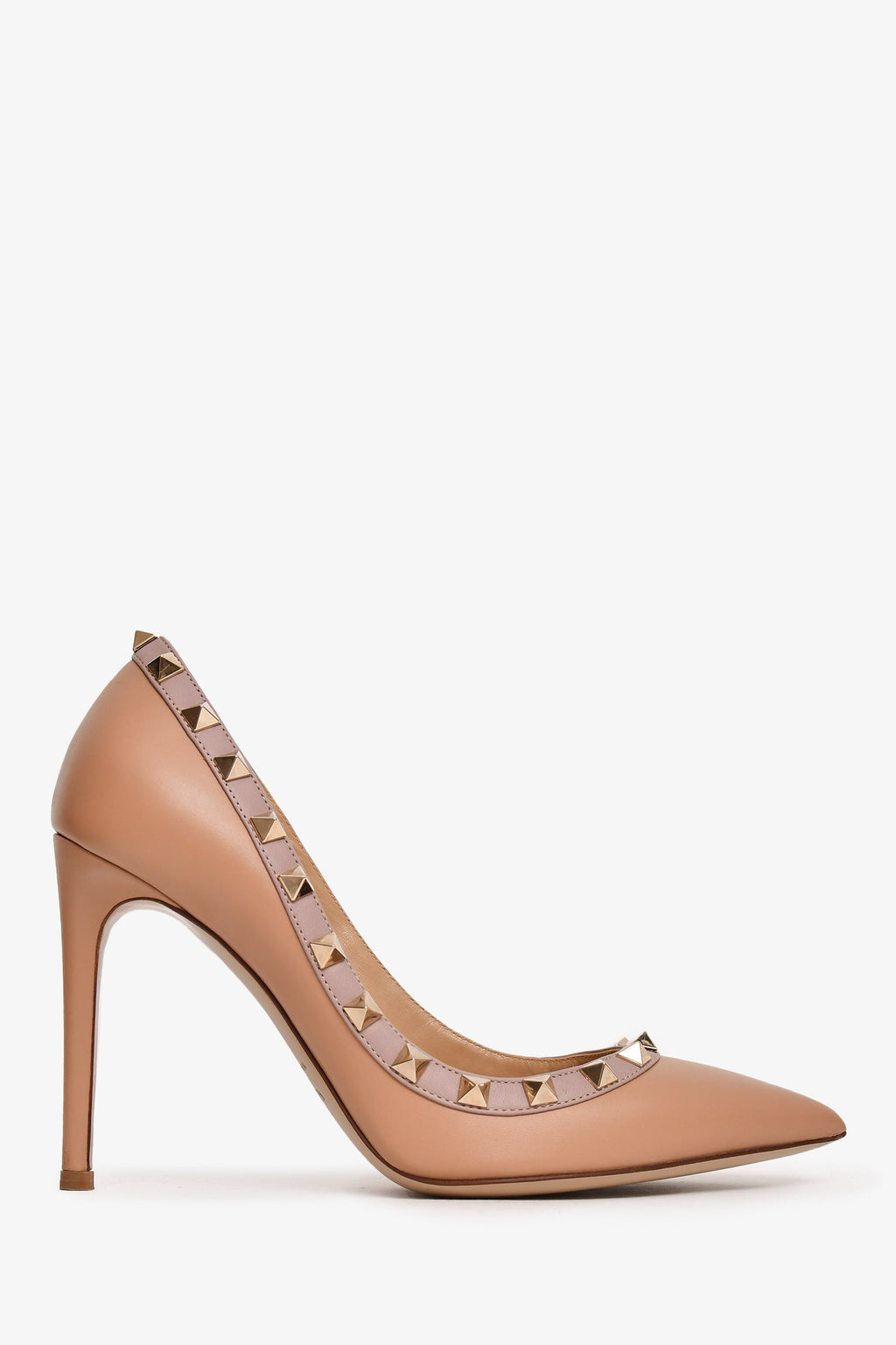 Valentino Nude Leather Rockstud Pointed Toe Heels Size 35